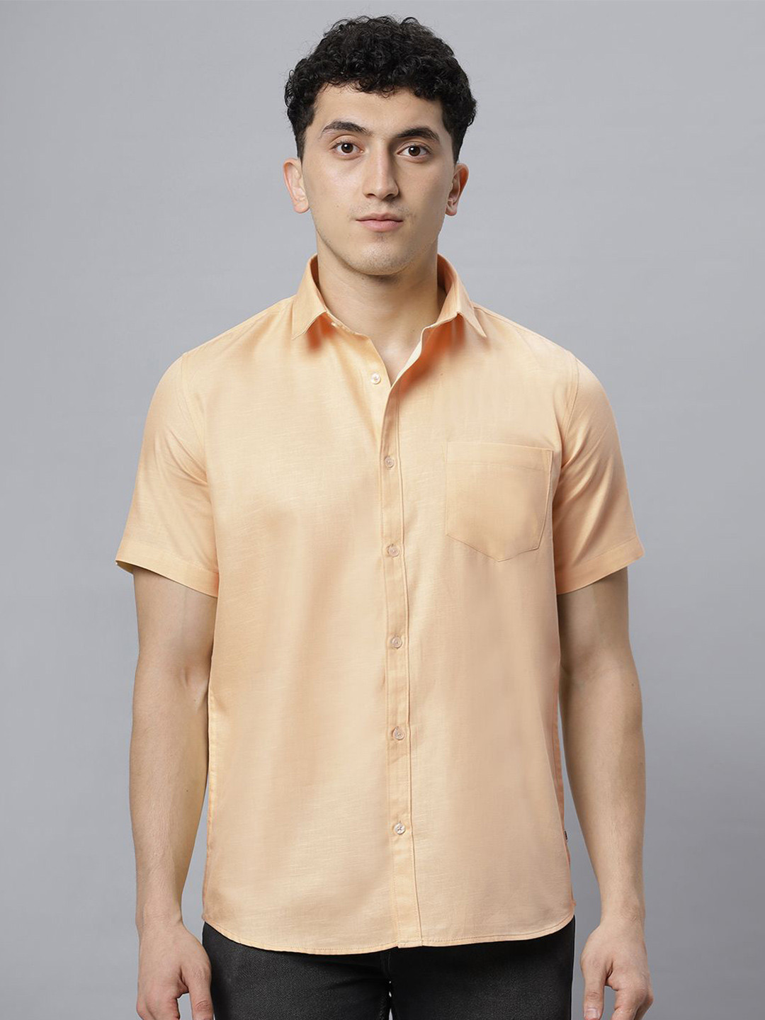 

Hence Men Spread Collar Solid Cotton Slim Fit Casual Shirt, Yellow