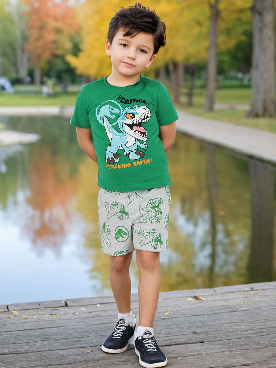 

INCLUD Boys Graphic Printed T-shirt with Shorts, Green