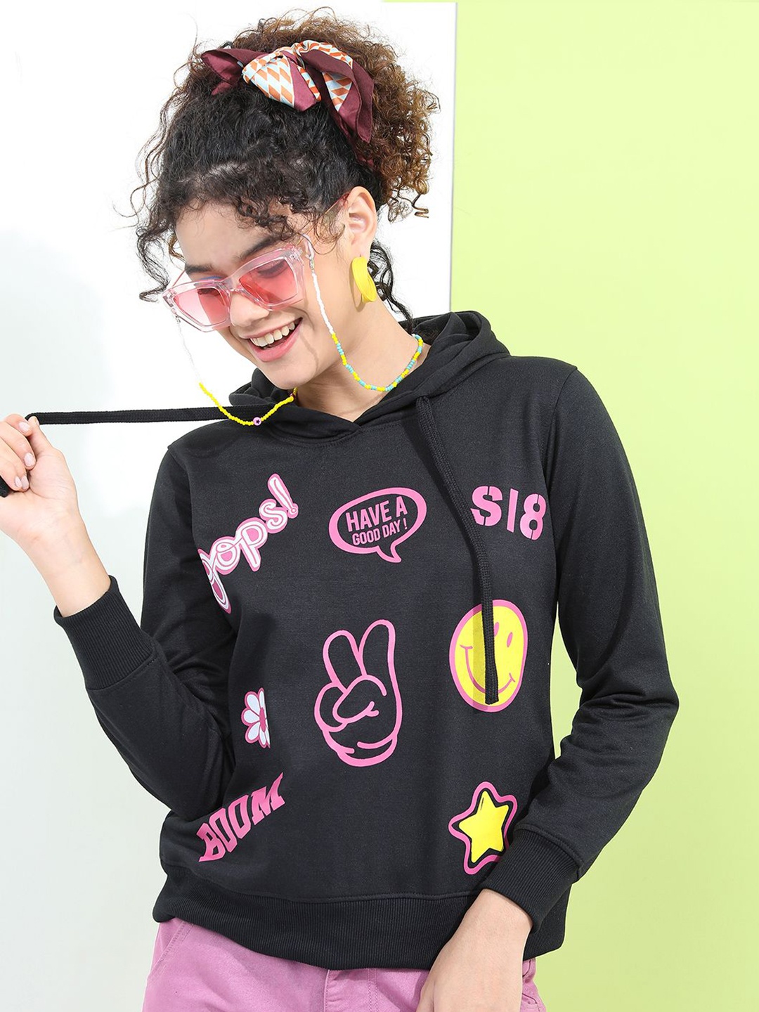 

Tokyo Talkies Women Graphic Printed Hooded Sweatshirt, Black