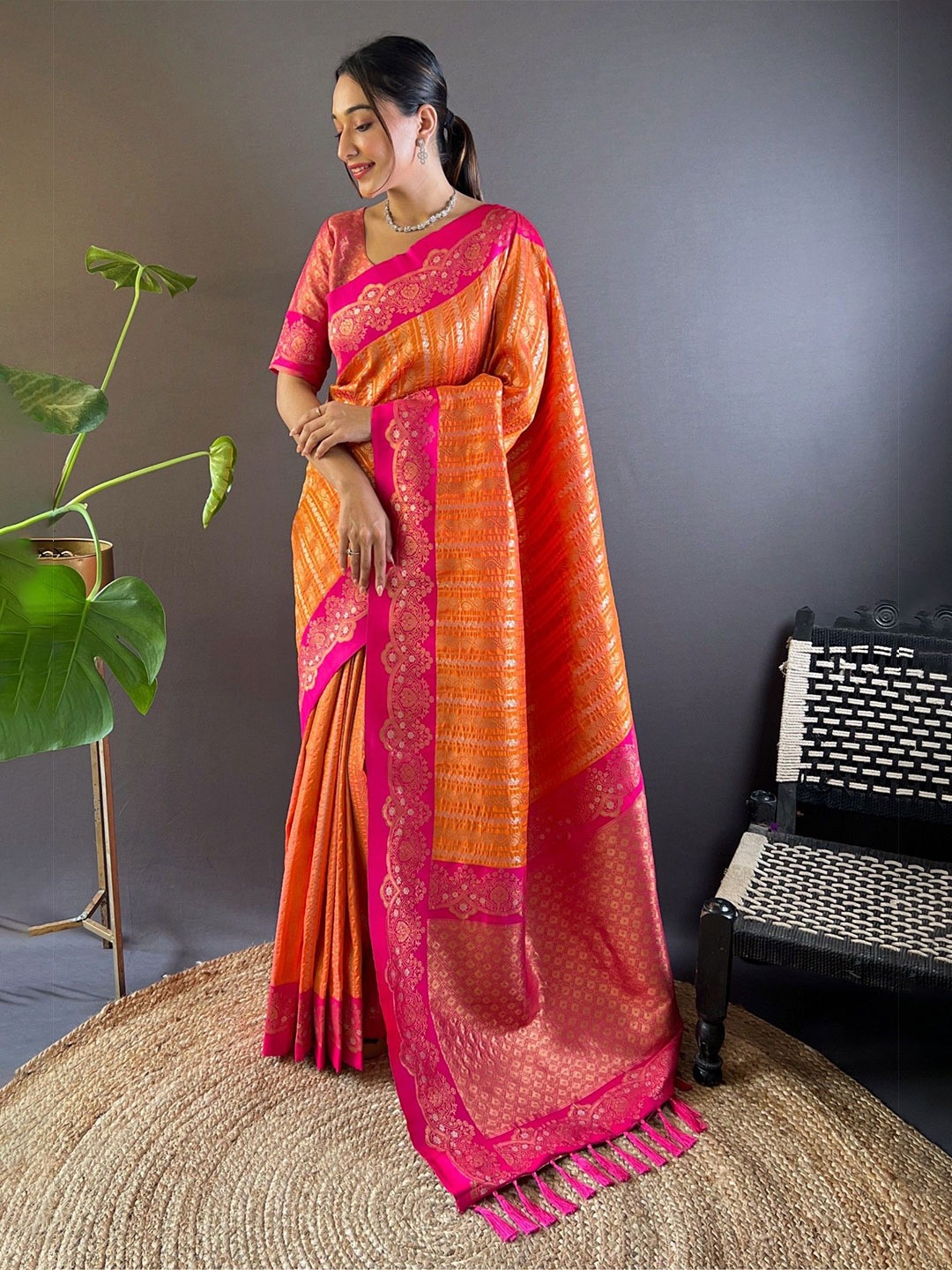 

MySilkLove Leheriya Banarasi Saree with Zari, Orange