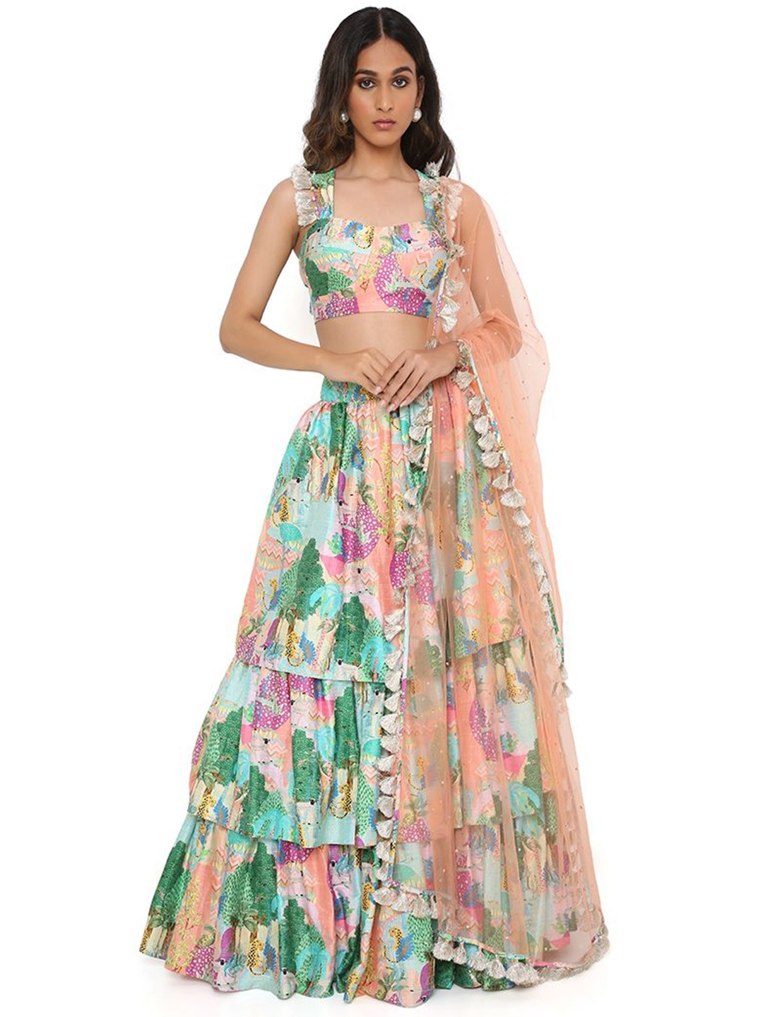 

Payal Singhal Floral Print A-Line Ruffle Skirt, Peach
