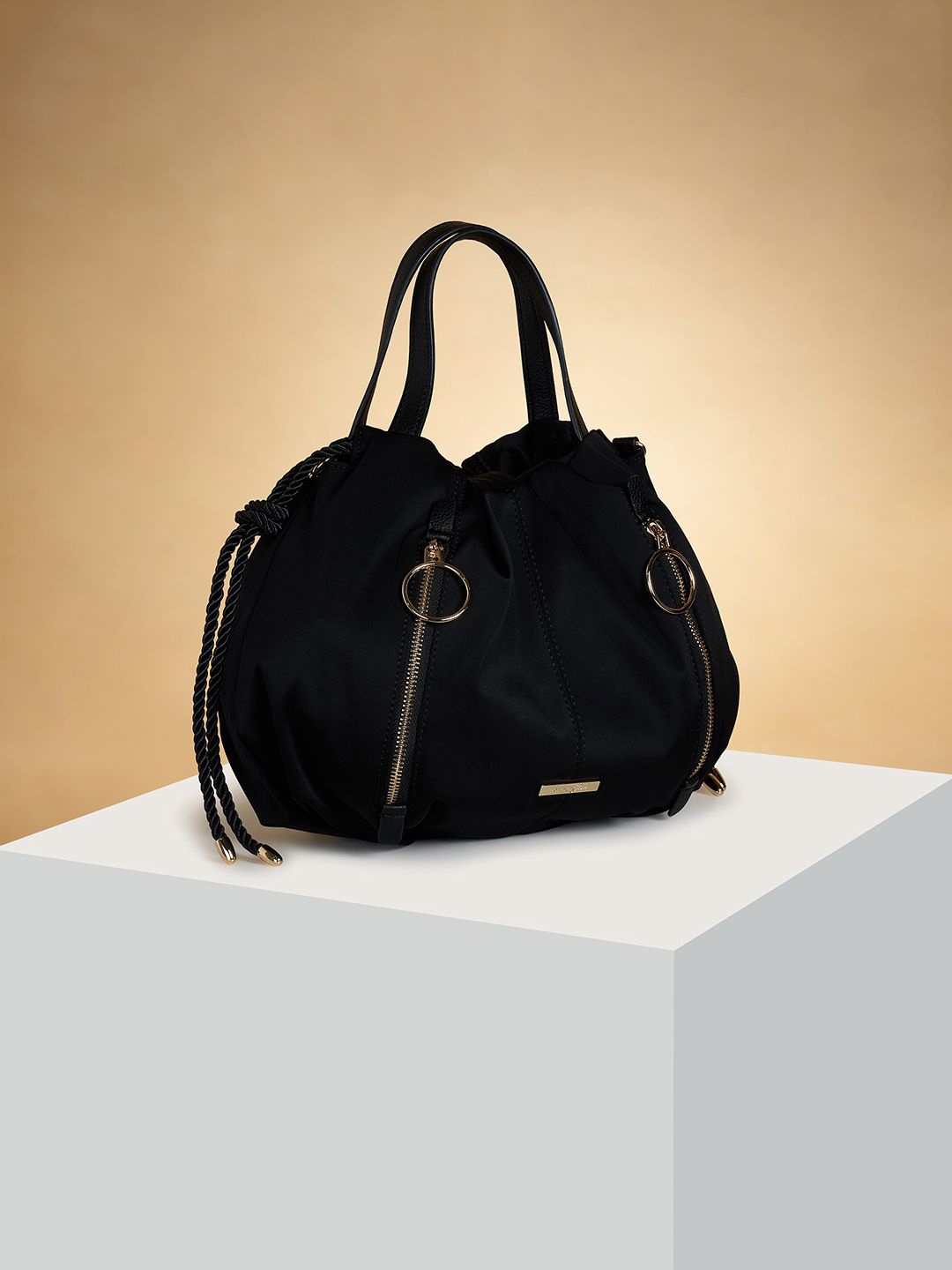 

Forever Glam by Pantaloons Oversized Bucket Handheld Bag with Cut Work, Black
