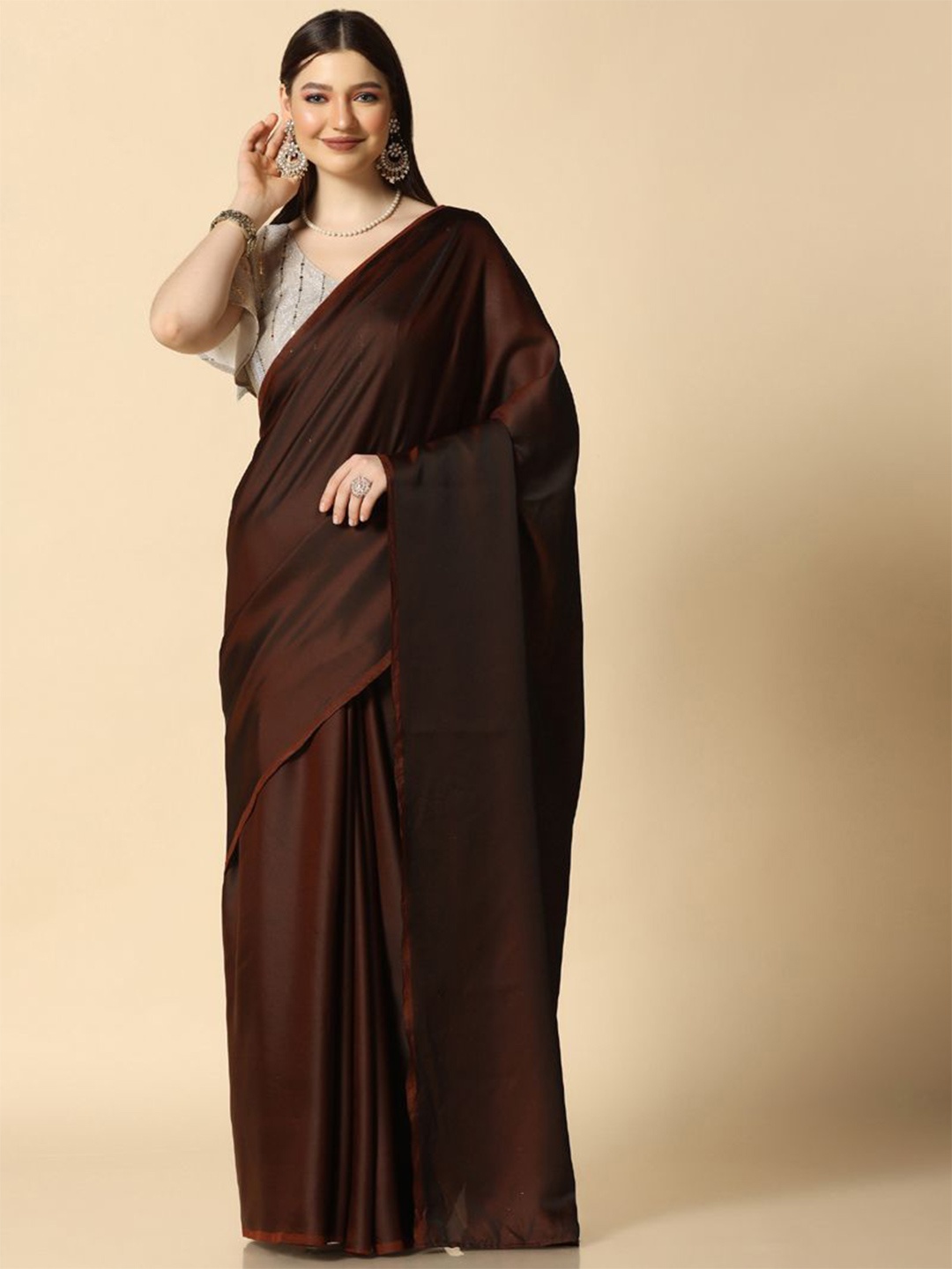 

ASISA Satin Saree, Coffee brown