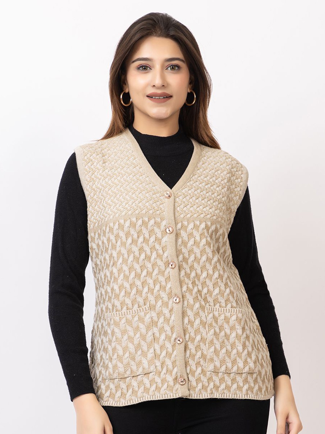 

TWENTY ME Women Embroidered Woollen Cardigan with Embroidered Detail, Beige