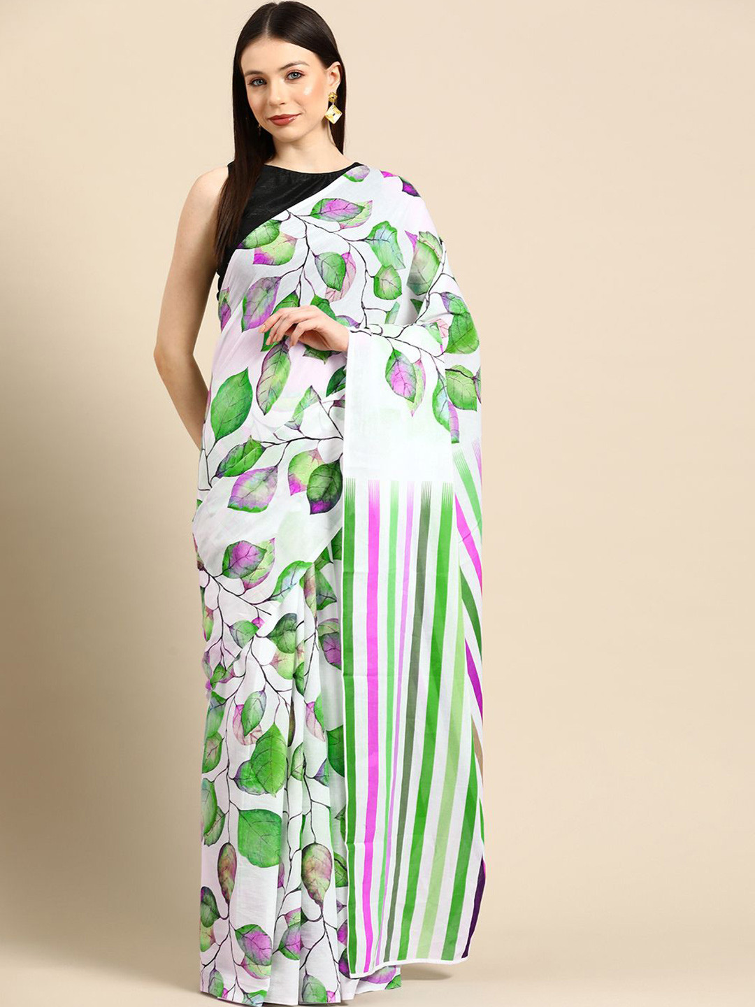 

BUTA BUTI Floral Pure Cotton Saree, Green