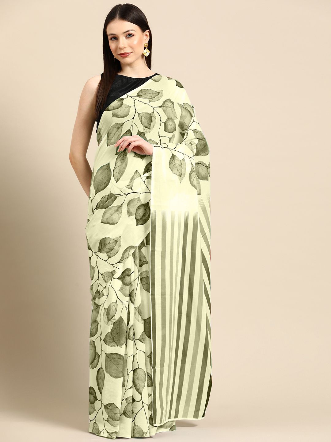 

BUTA BUTI Floral Pure Cotton Saree, Lime green