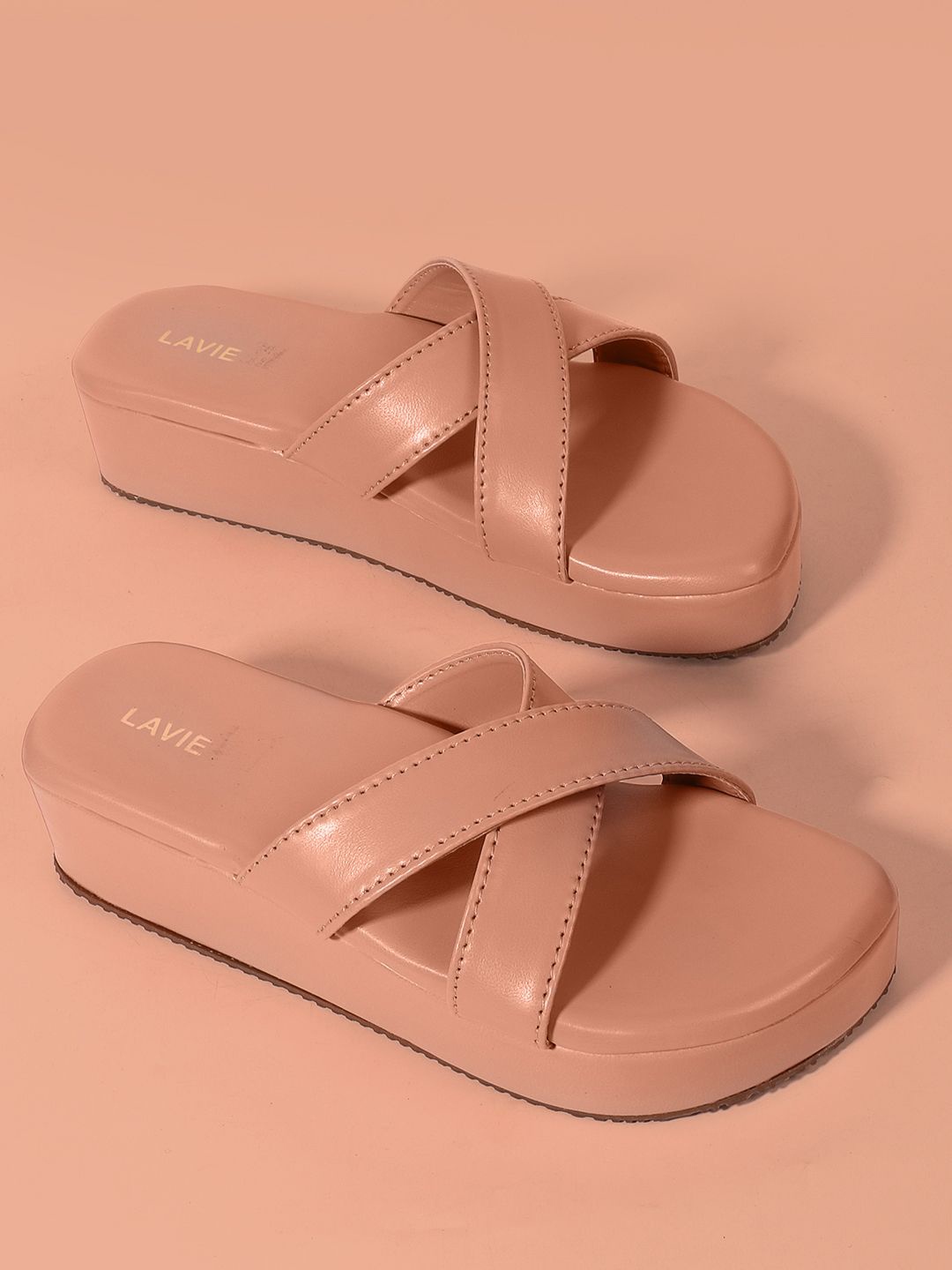 

Lavie Cross Strap Open Toe Wedge Heels, Peach