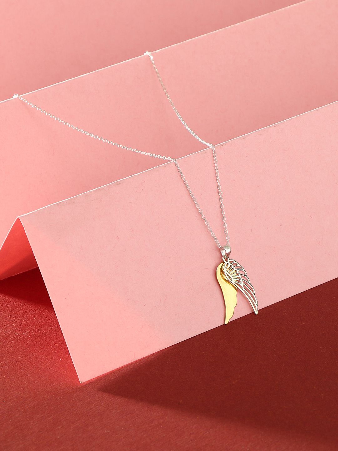 

925 By Adwitiya 92.5 Sterling Silver Plated Feather Design Minimal Chain Set, Gold