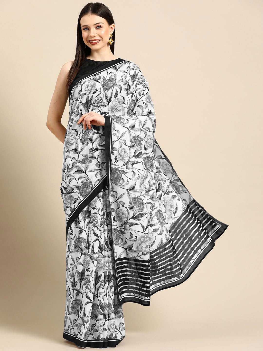 

BUTA BUTI Women Floral Printed Pure Cotton Saree, Grey