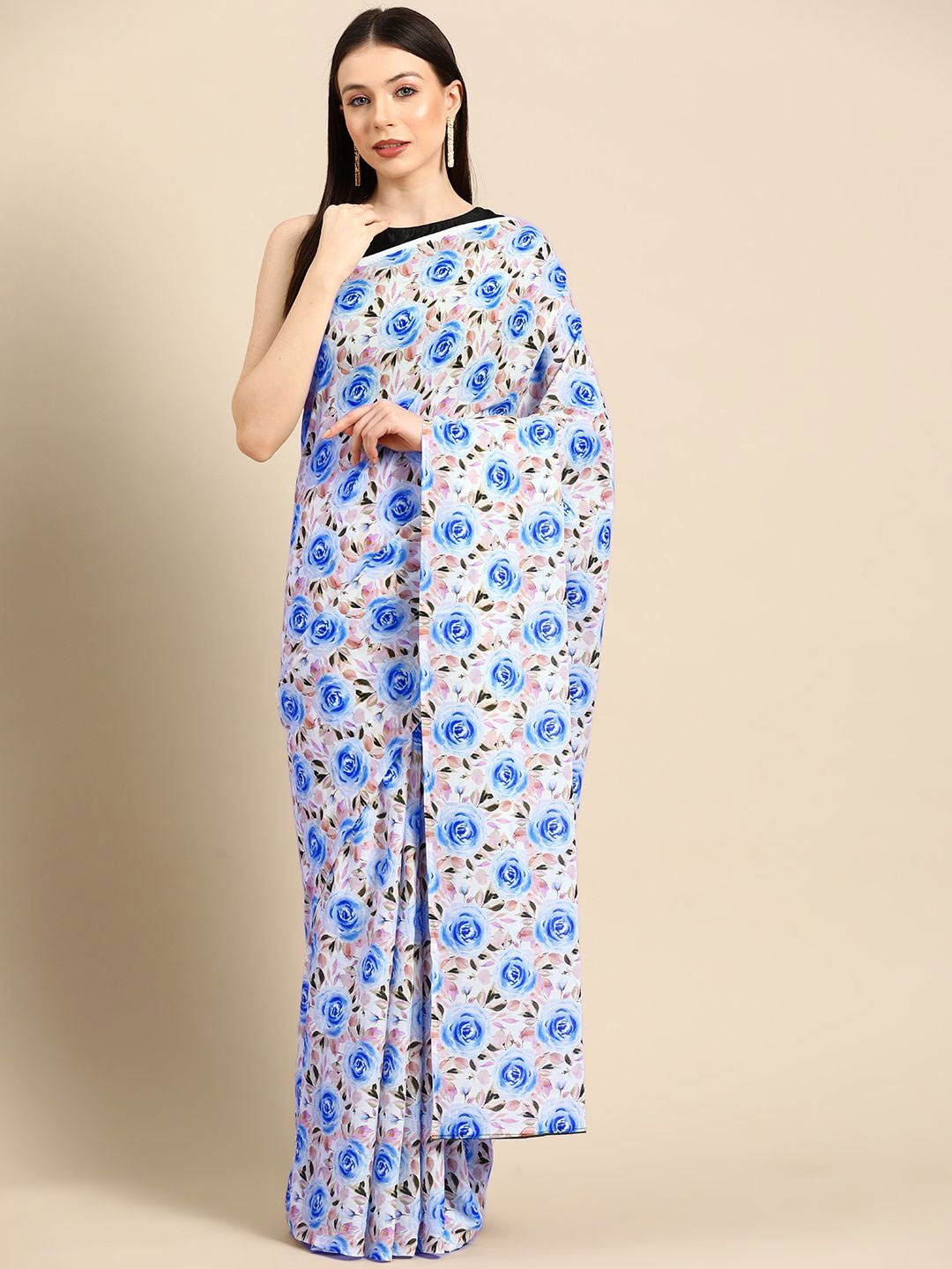 

BUTA BUTI Floral Pure Cotton Saree, Blue