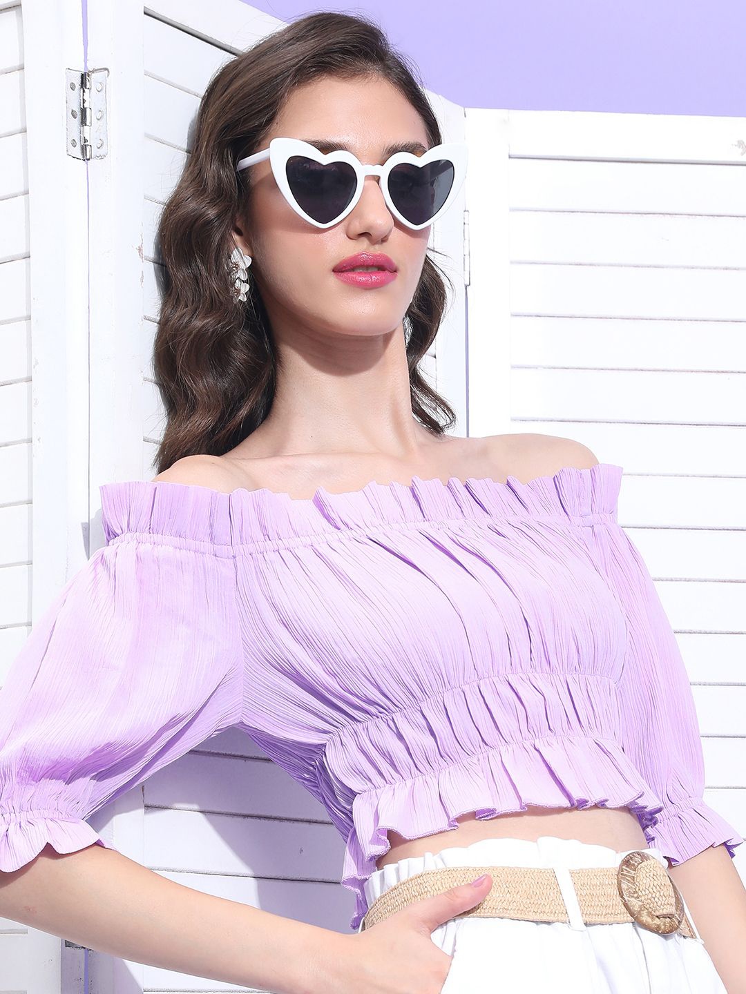 

Tokyo Talkies Off-Shoulder Crop Top, Purple