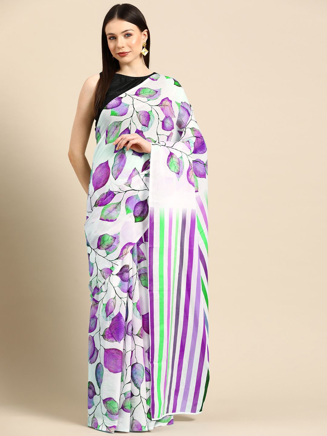 

BUTA BUTI Floral Printed Pure Cotton Saree, Purple