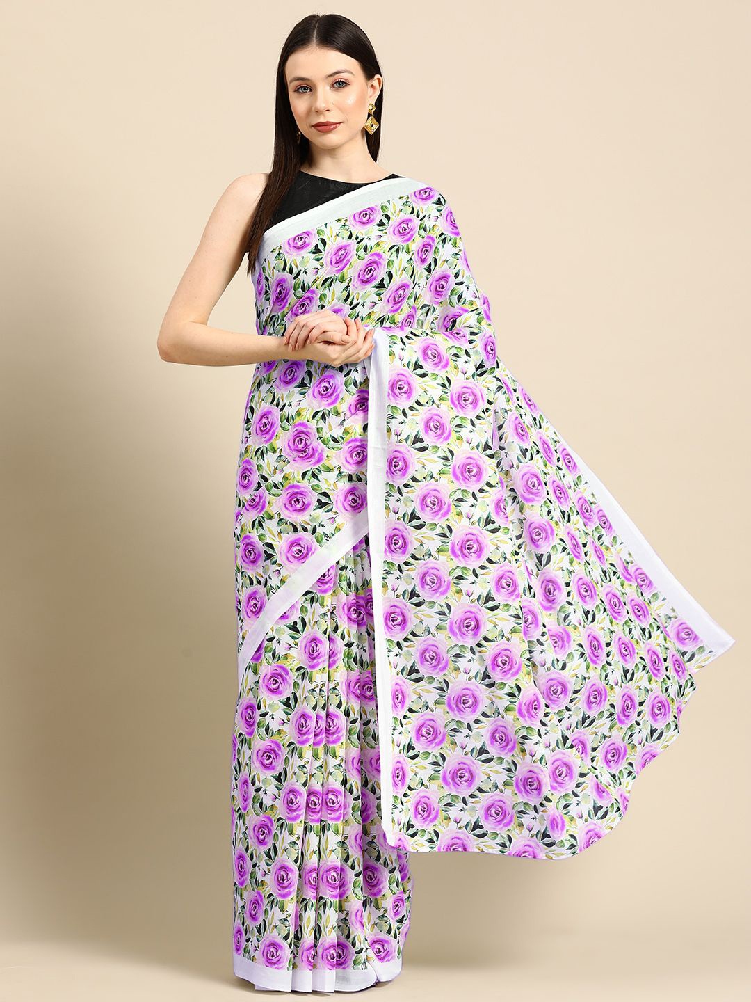 

BUTA BUTI Women Floral Printed Pure Cotton Saree, Purple