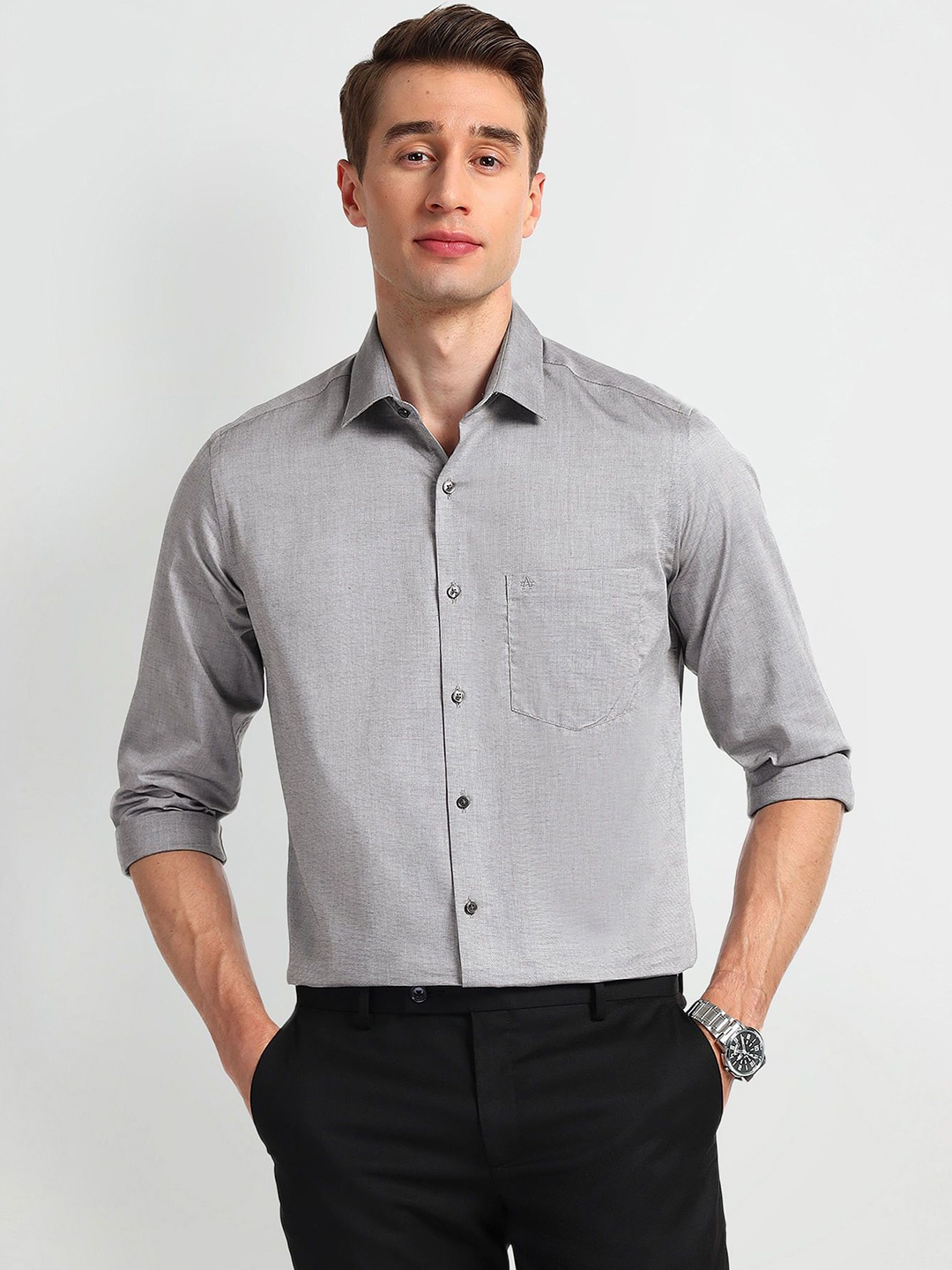 

Arrow Men Spread Collar Solid Cotton Slim Fit Formal Shirt, Grey