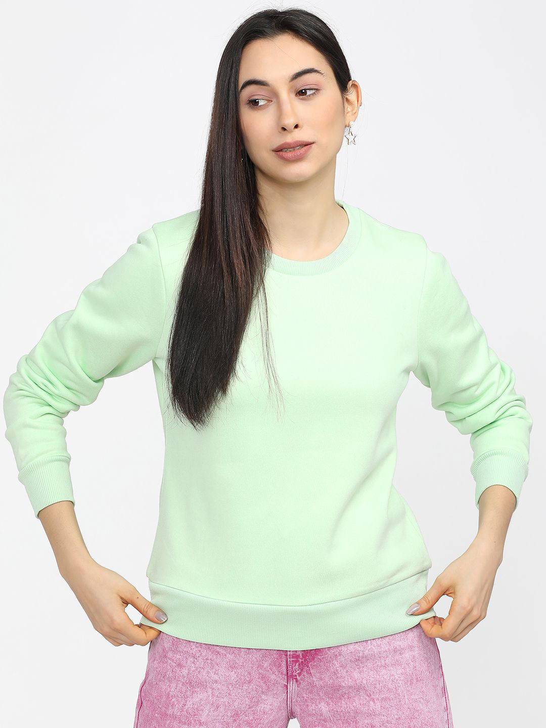 

Tokyo Talkies Women Solid Sweatshirt, Green