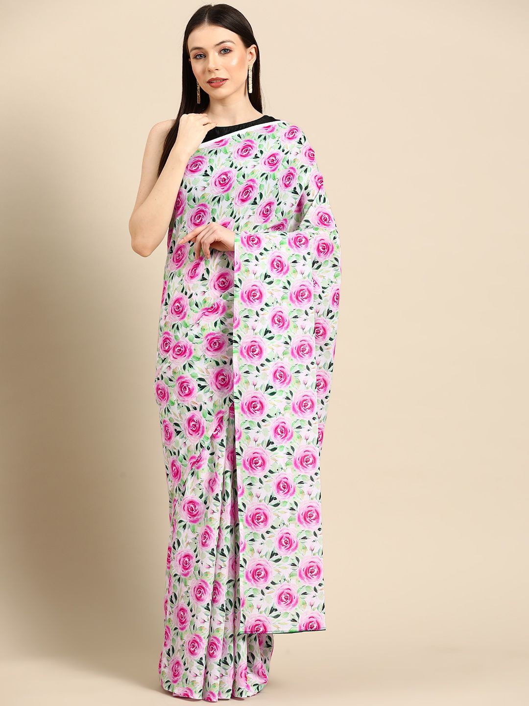 

BUTA BUTI Women Floral Printed Pure Cotton Saree, Pink