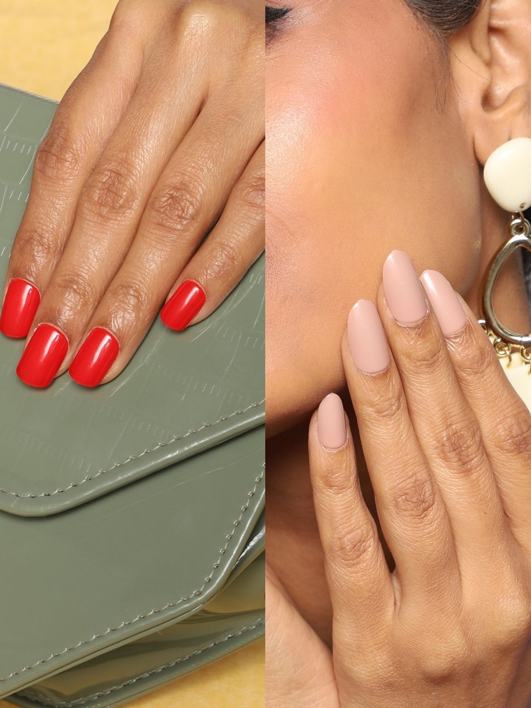

LICK Pack Of 2 Acrylic Press on Nails With Quick Dry Nail Glue - Rose Beige & True Red