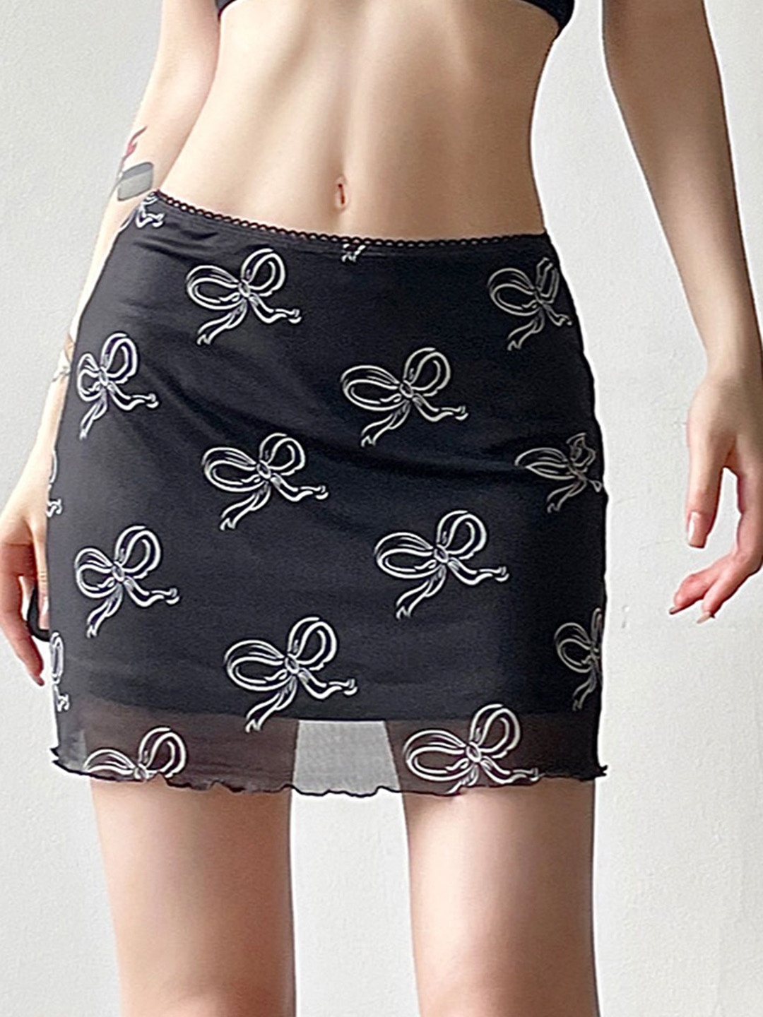 

LULU & SKY Bowknot Pattern A-Line Mini Skirts, Black