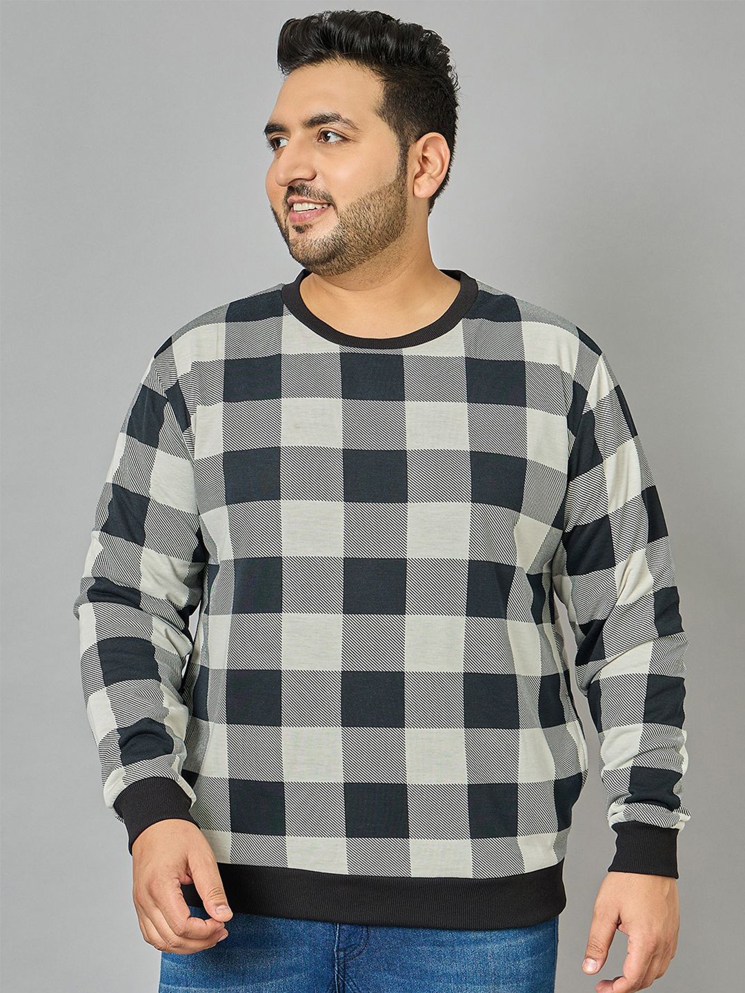 

AUSTIVO Men Plus Size Checked Sweatshirt, Black