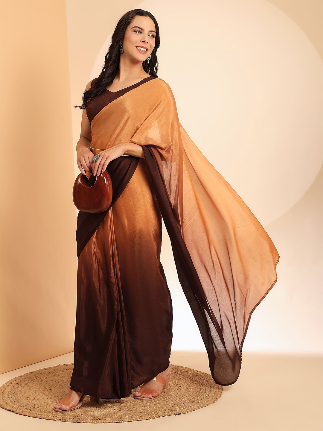 

AMOHA TRENDZ Ombre Poly Chiffon Saree, Brown