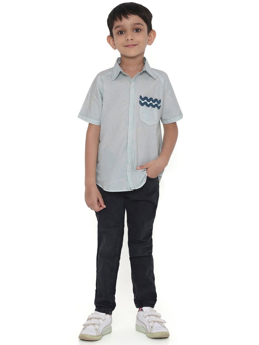 

Miko Lolo Boys Classic Spread Collar Solid Organic Cotton Casual Shirt, Blue