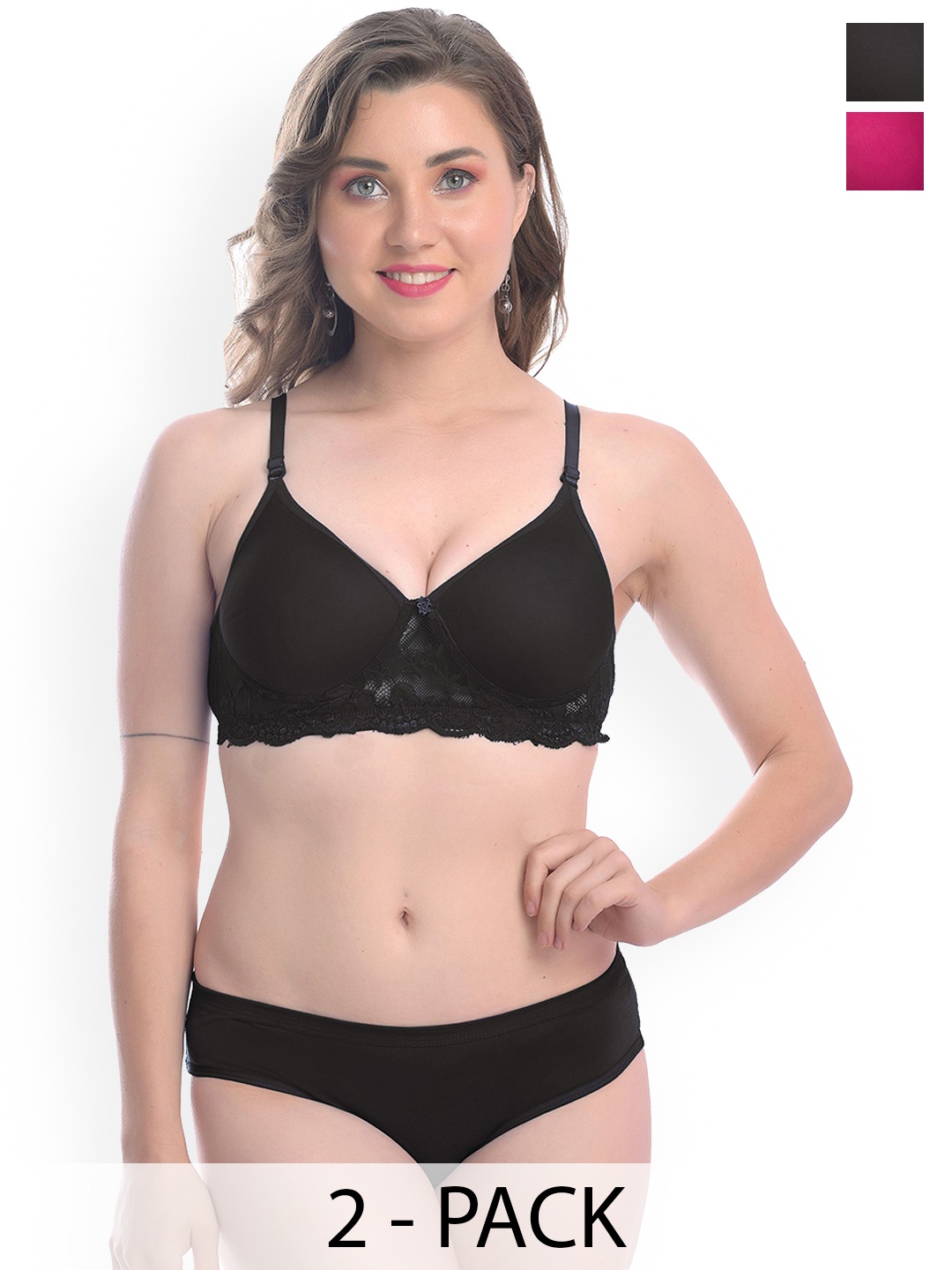 

AROUSY Pack Of 2 Cotton Lightly Padded Lingerie Set, Pink