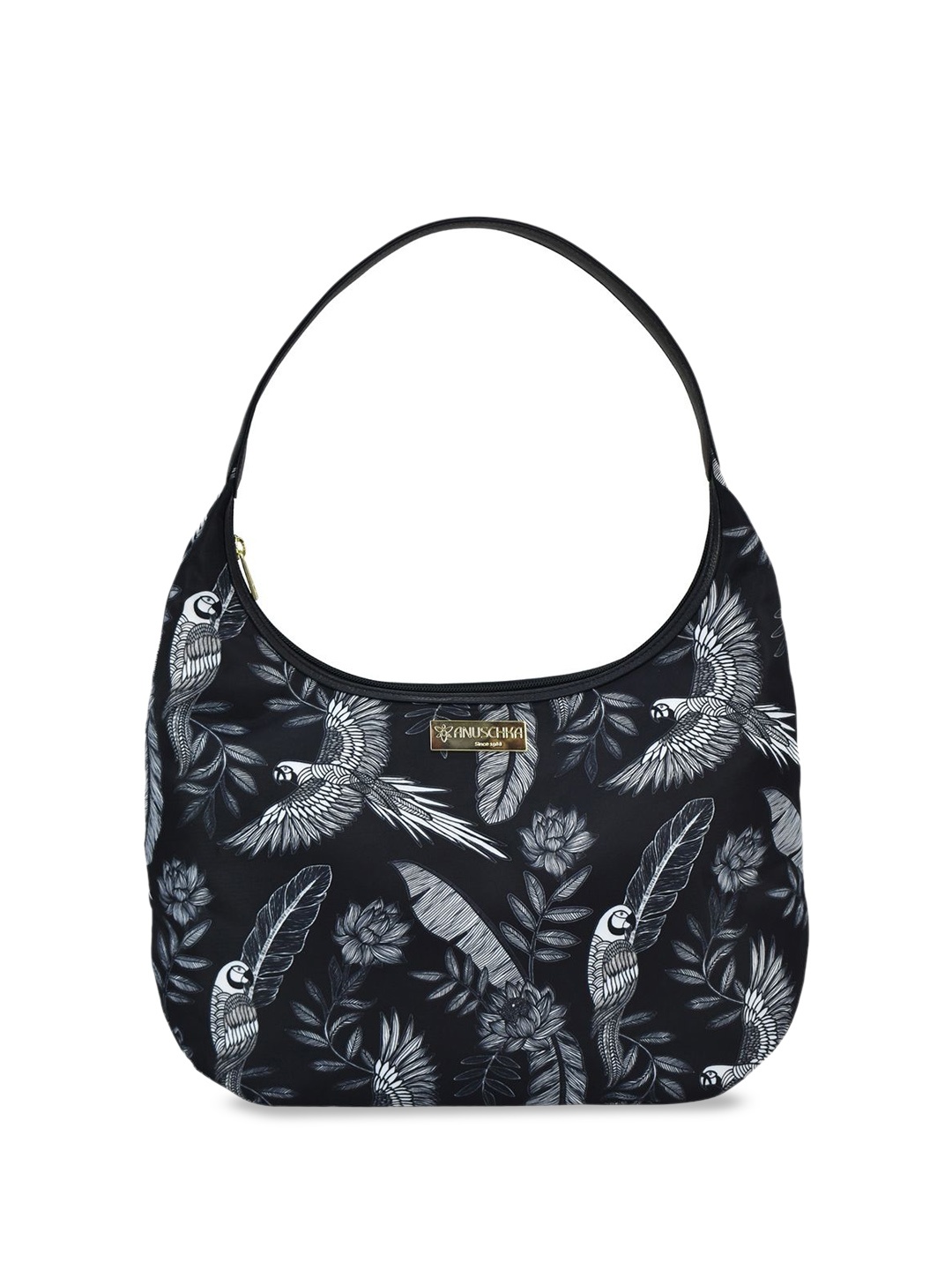 

Anuschka Floral Printed Half Moon Hobo Bag, Black