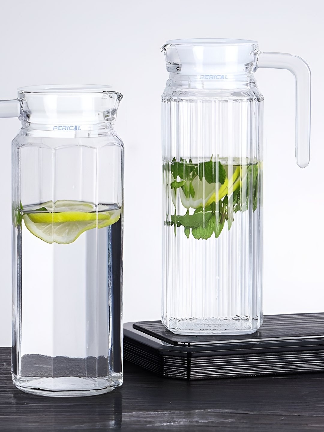 

PERICAL 2-Pcs Transparent Glass Water Jug With Lid-1.1 L