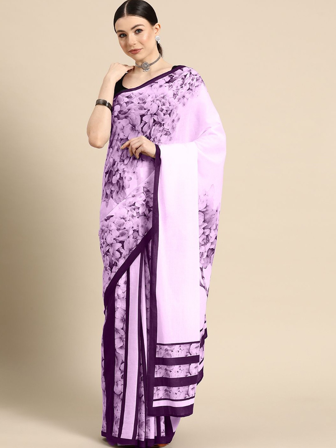 

BUTA BUTI Floral Pure Cotton Saree, Pink