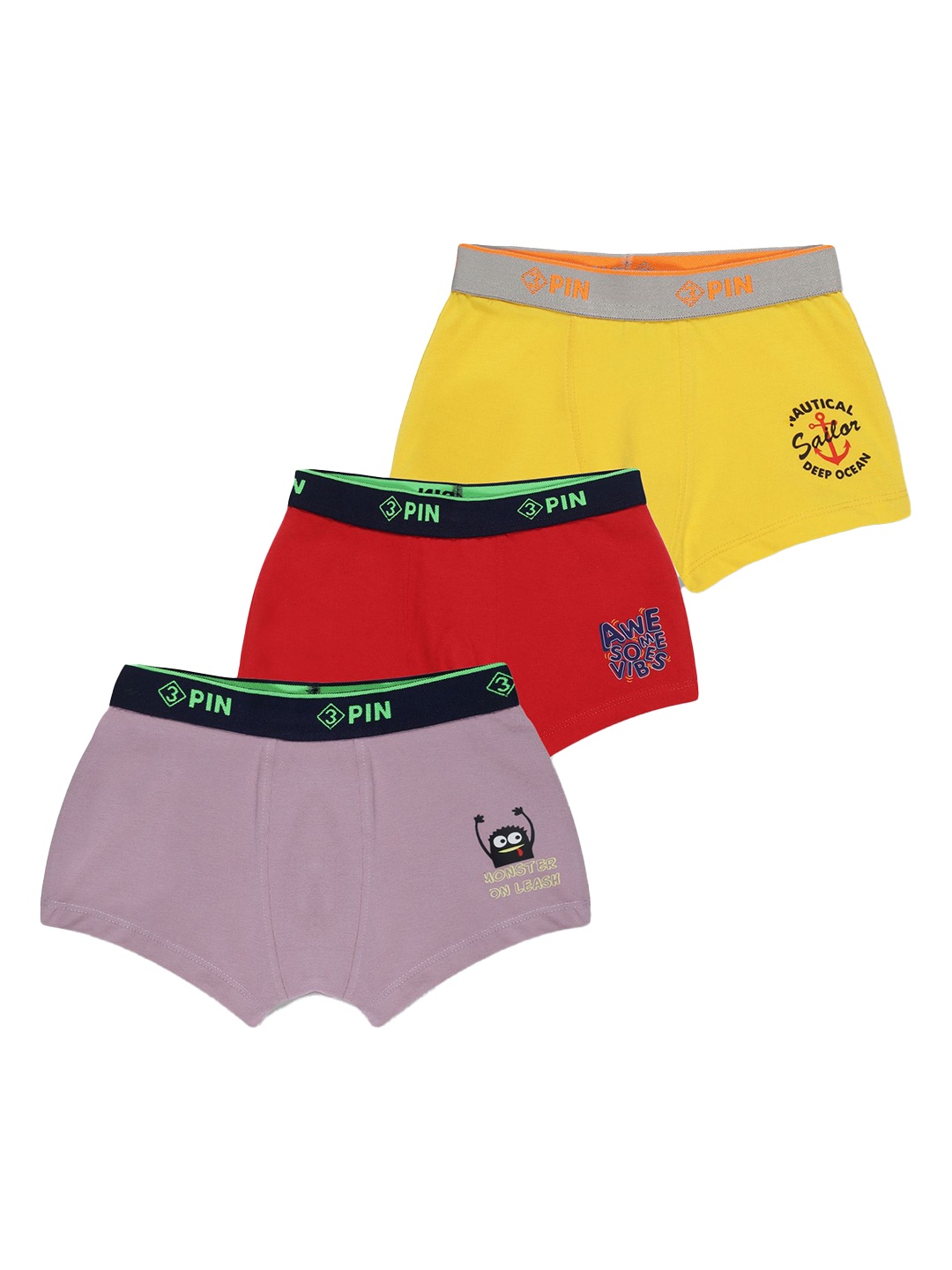 

3PIN Pack of 3 Boys Solid Trunks, Assorted
