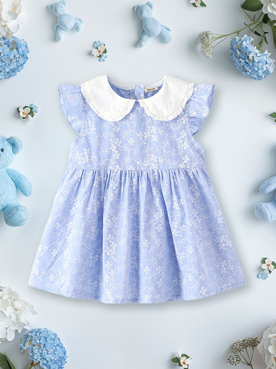

INCLUD Girls Floral Print Peter Pan Collar Batwing Sleeve Fit & Flare Dress, Blue