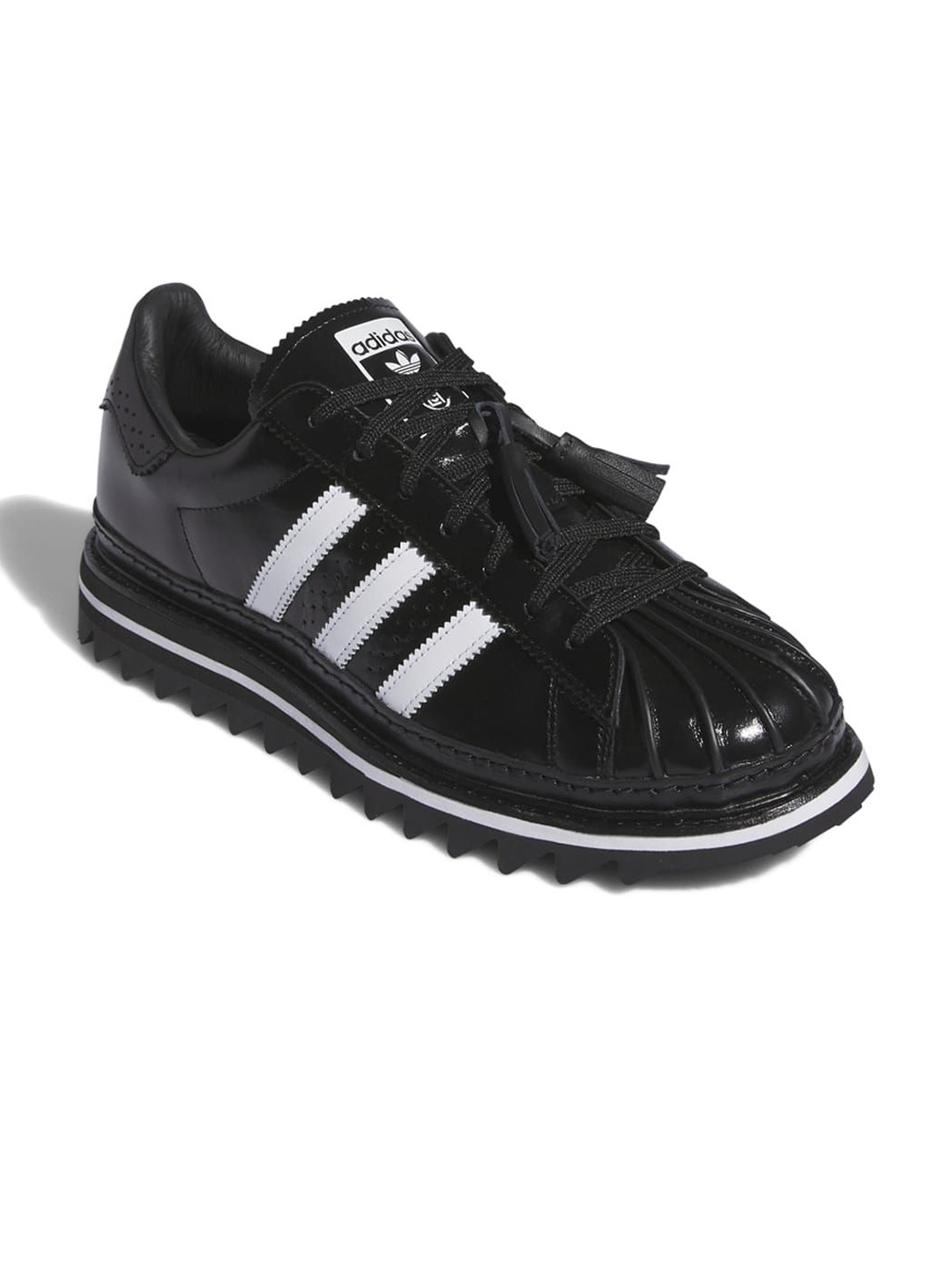 

ADIDAS Originals PNS SUPERSTAR Unisex Striped Leather Lace-Ups Sneakers, Black