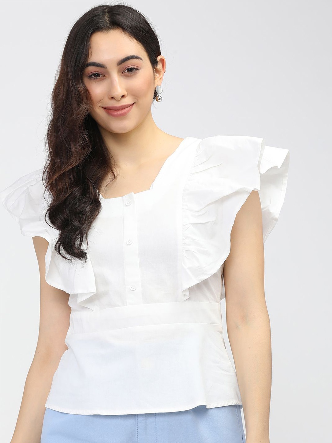 

Tokyo Talkies Flutter Sleeve Cotton Top, White