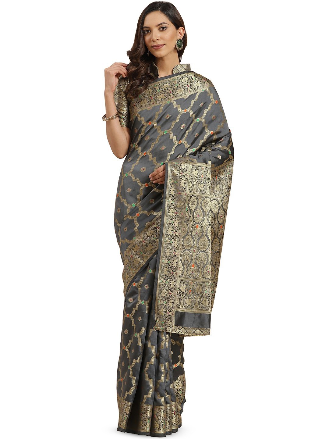 

KIMISHA Woven Design Zari Banarasi Saree, Grey