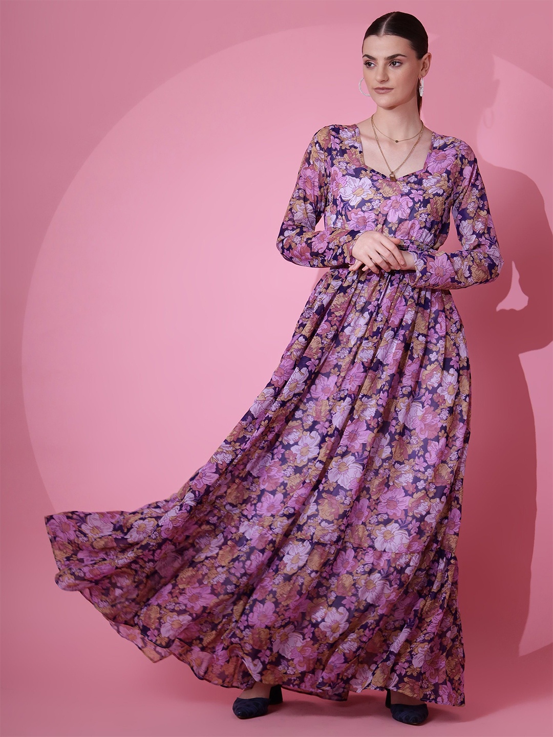 

SHEETAL Associates Floral Printed Fit & Flare Maxi Dress, Purple