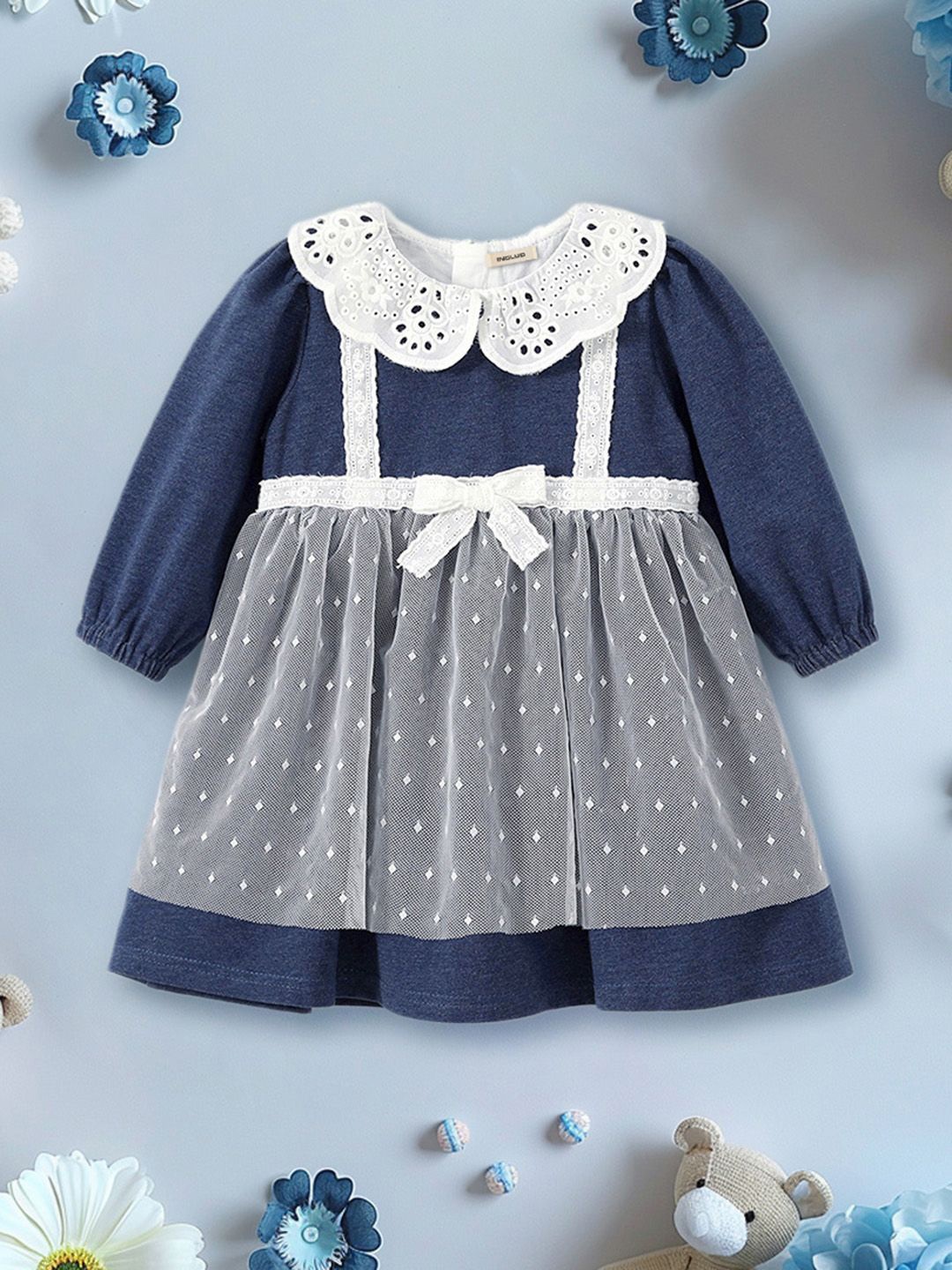 

INCLUD Girls Peter Pan Collar Puff Sleeve A-Line Dress, Blue