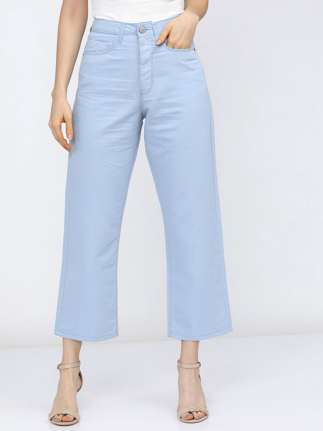 

Tokyo Talkies Women Wide Leg Mid-Rise Stretchable Jeans, Blue