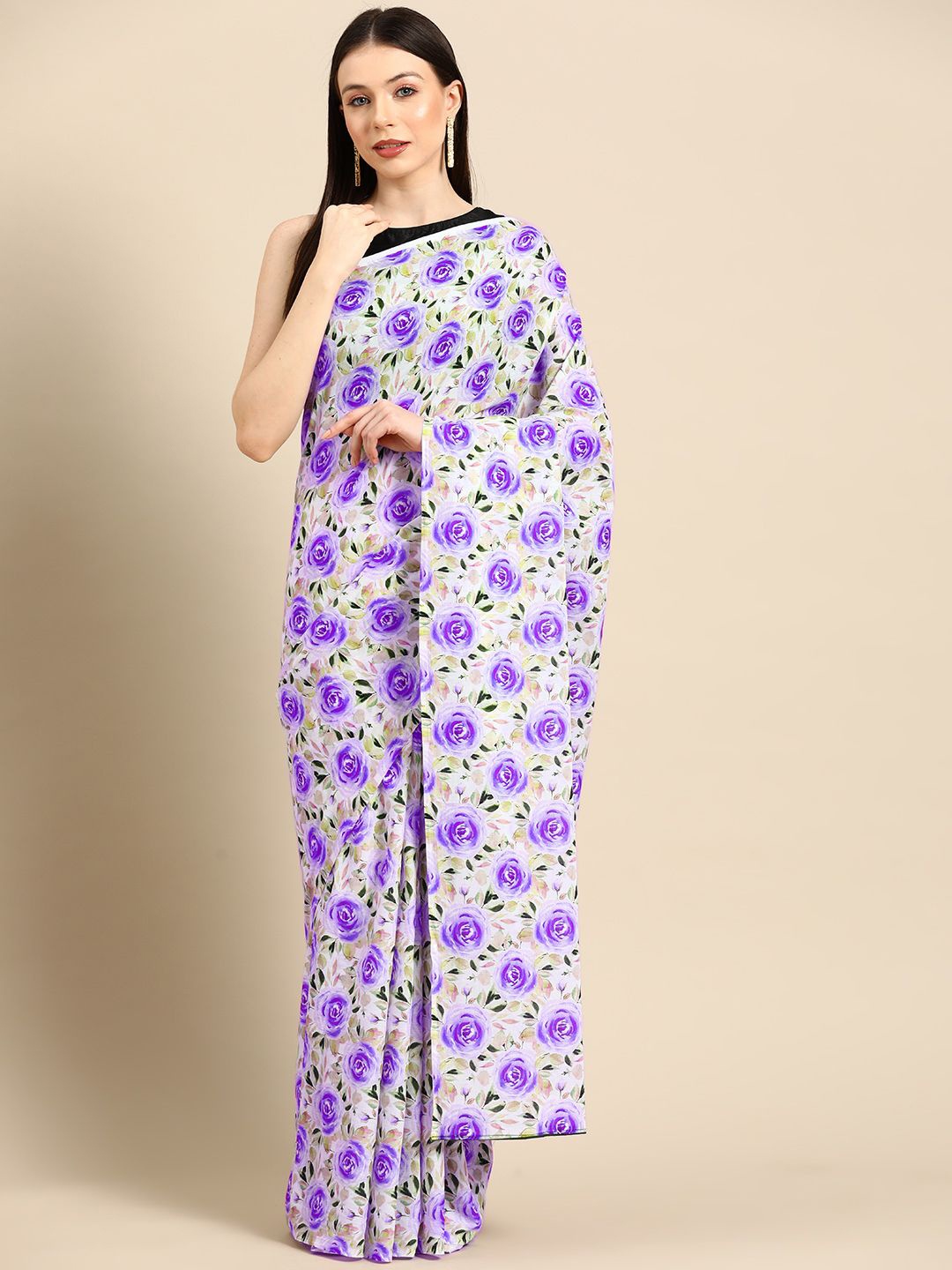 

BUTA BUTI Floral Pure Cotton Saree, Purple