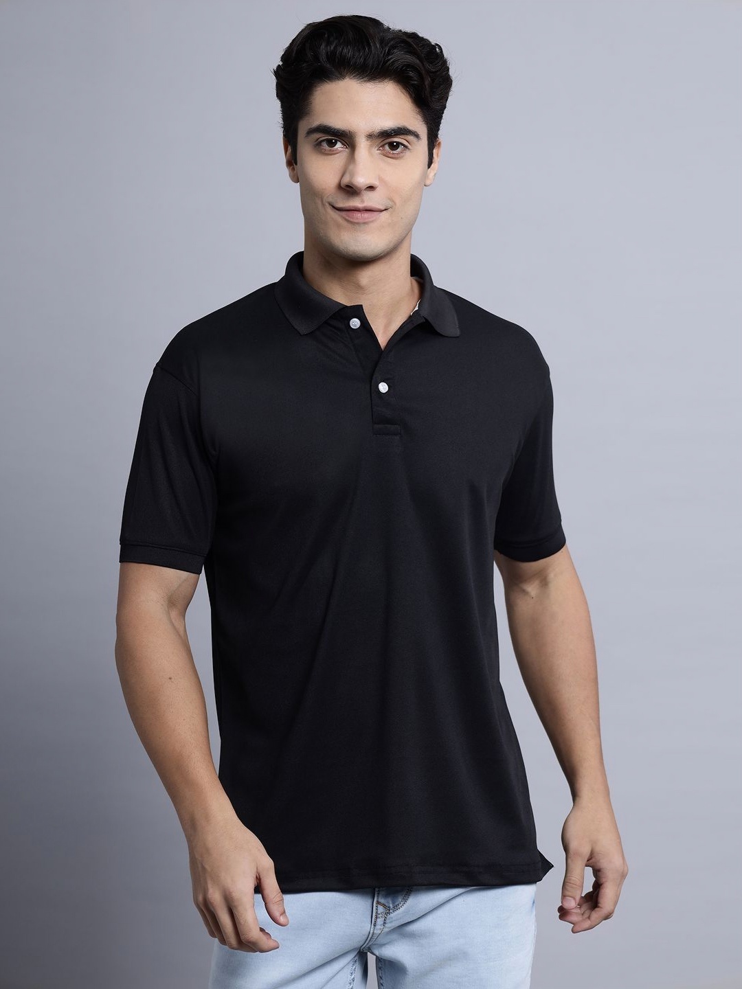 

N AND J Men Polo Collar Pockets T-shirt, Black