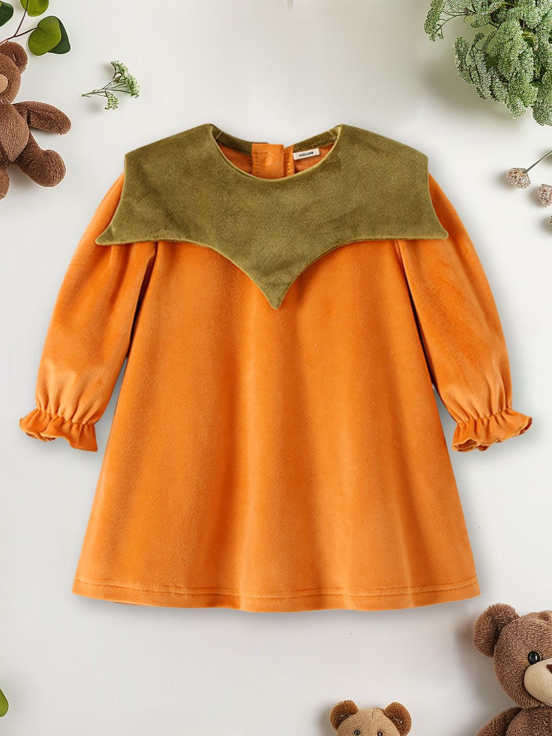 

INCLUD Girls Bell Sleeves A-Line Dress, Orange