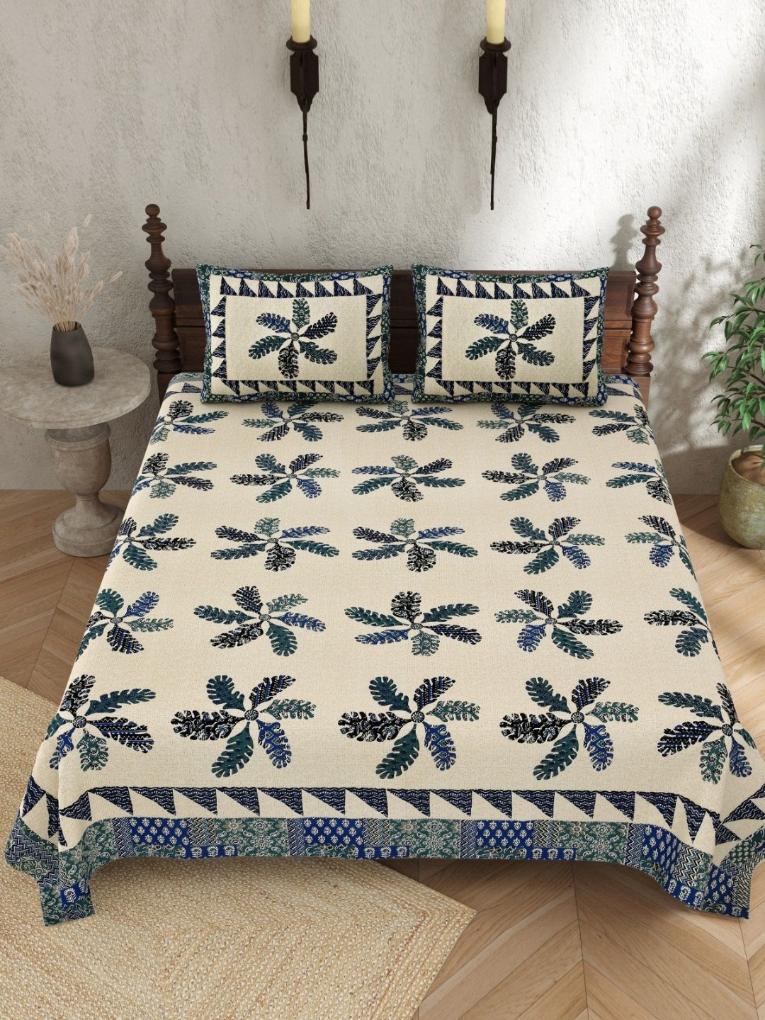 

Texstylers Blue Floral 140 TC Queen Bedsheet with 2 Pillow Covers
