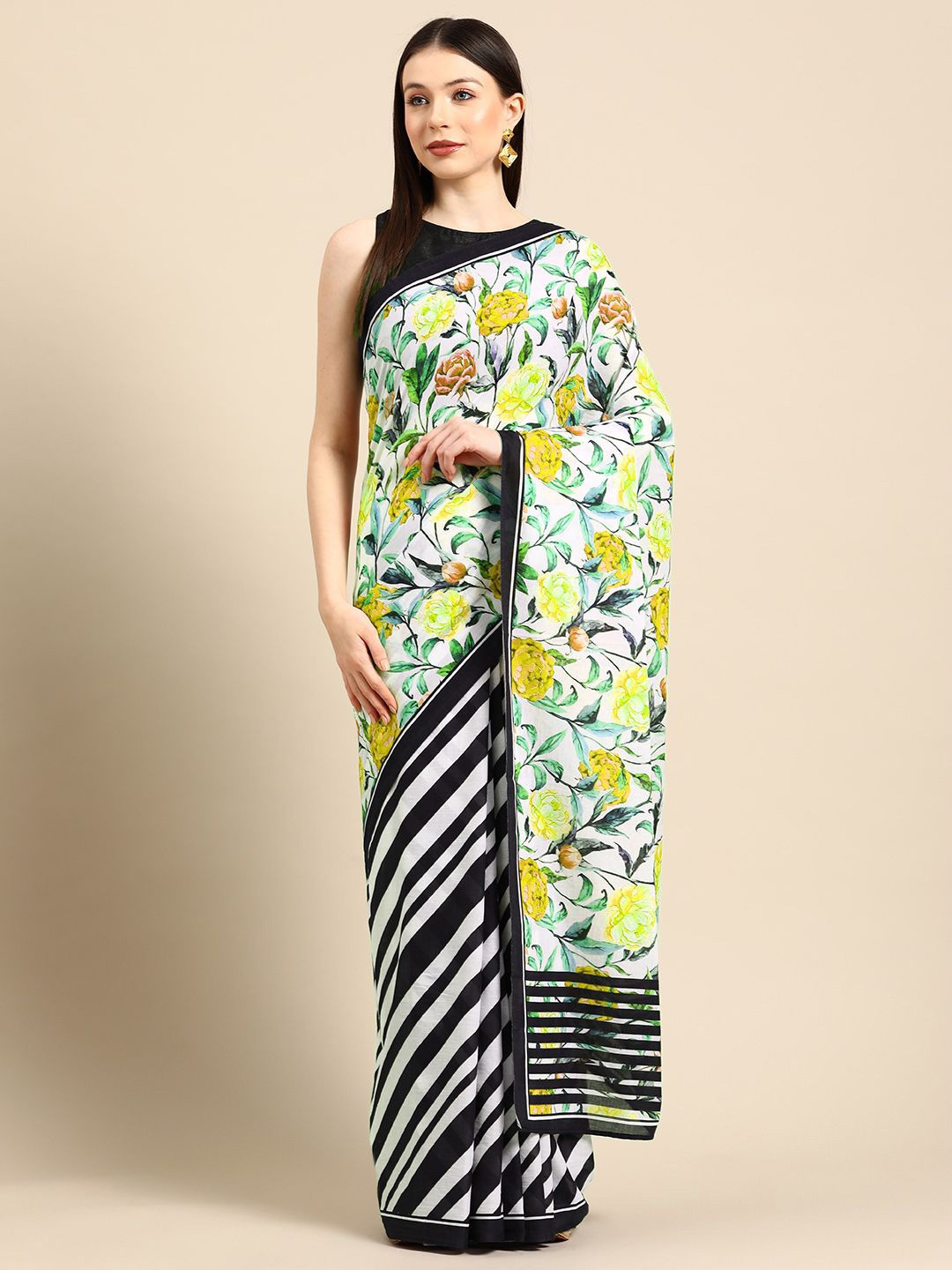 

BUTA BUTI Floral Printed Pure Cotton Saree, Yellow