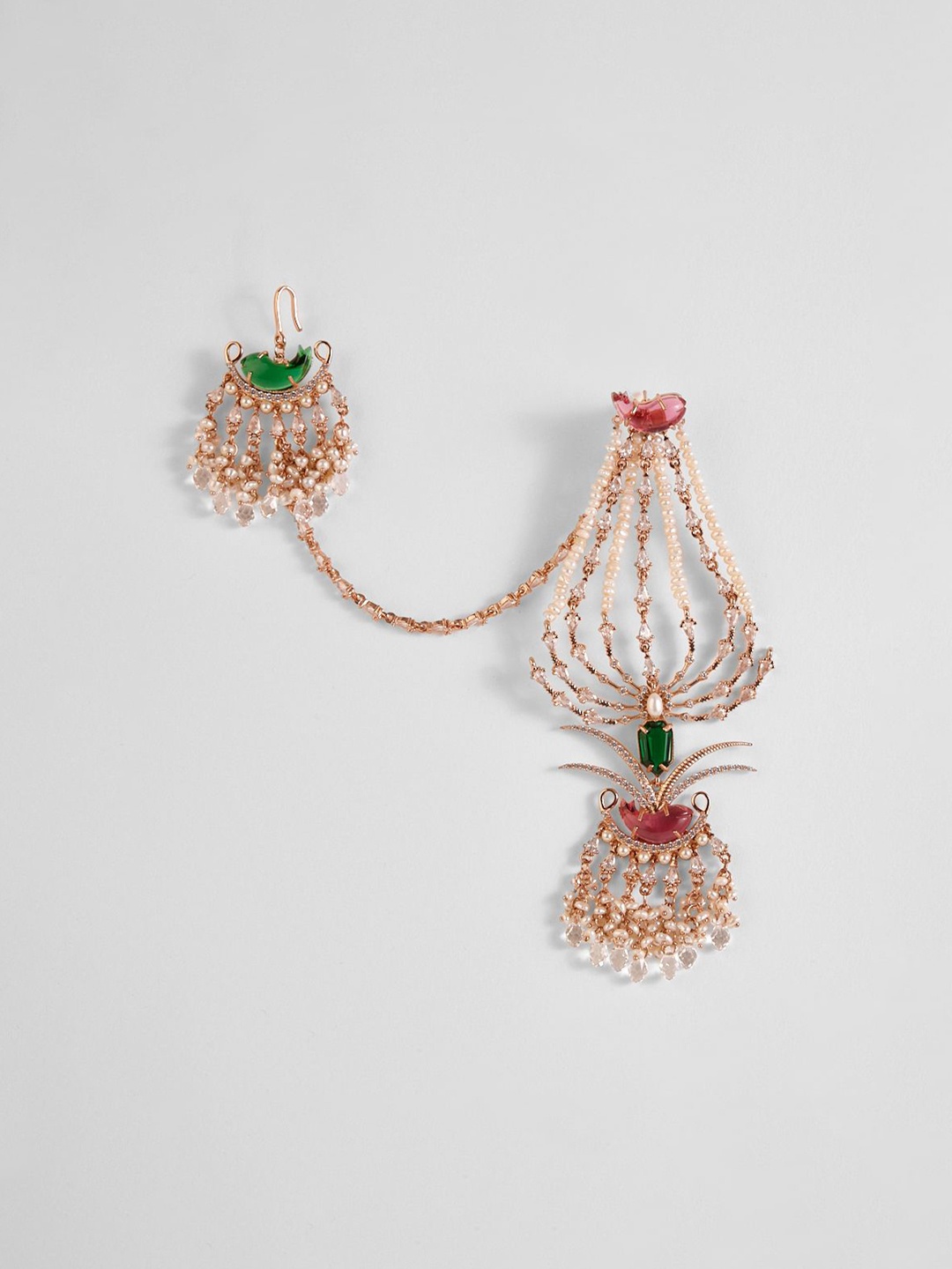 

Outhouse Rose Gold-Plated Stones Studded & Beaded Contemporary Drop Earrings