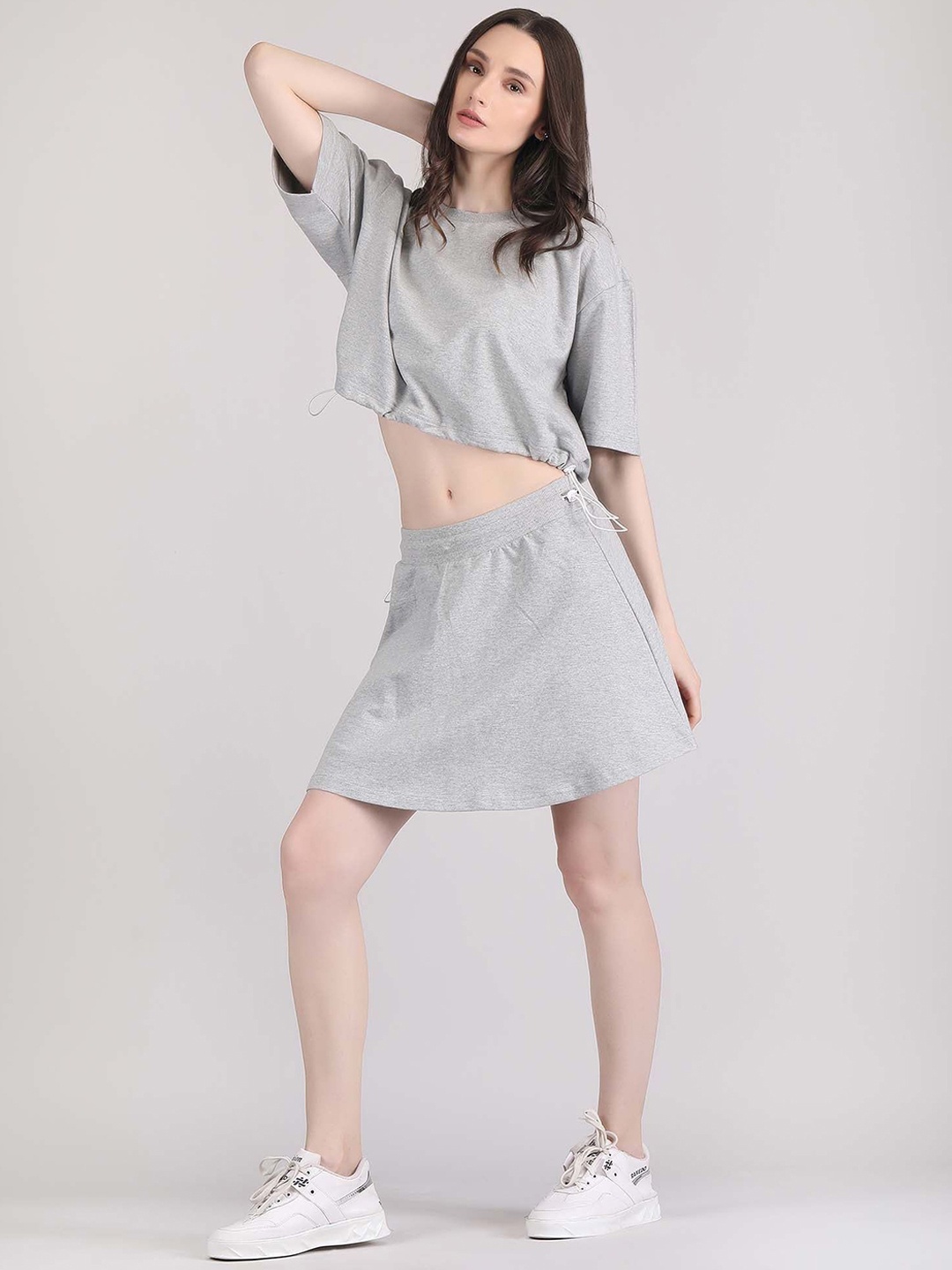 

Raxedo Round Neck Pure Cotton T-Shirt With Skirt, Grey