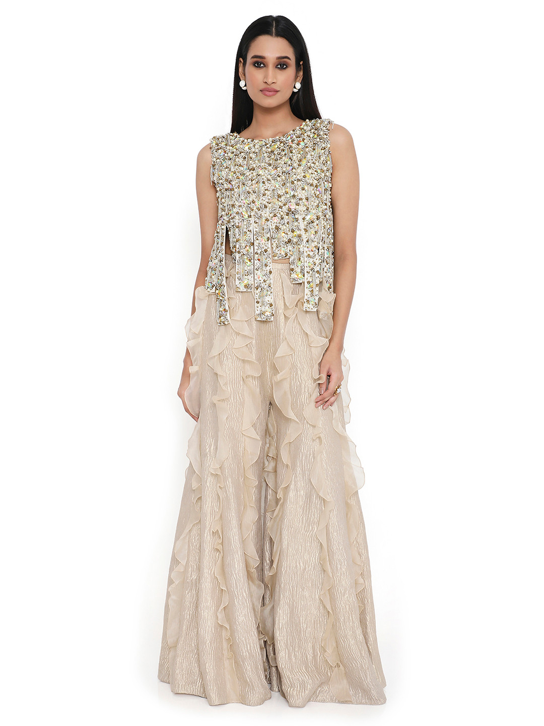 

Payal Singhal Embroidered Top With Sharara Co-Ords, Off white