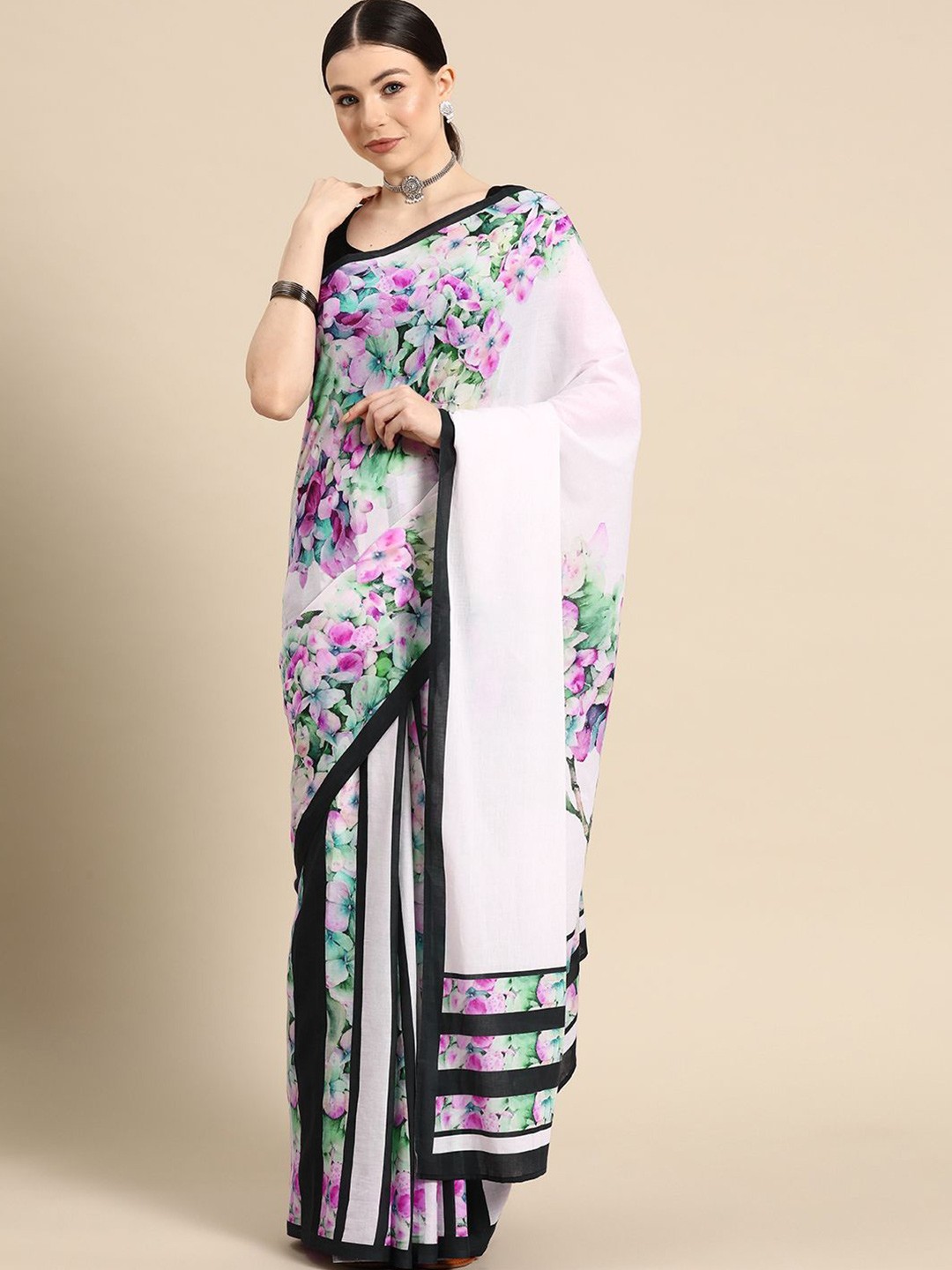 

BUTA BUTI Floral Printed Pure Cotton Saree, Pink