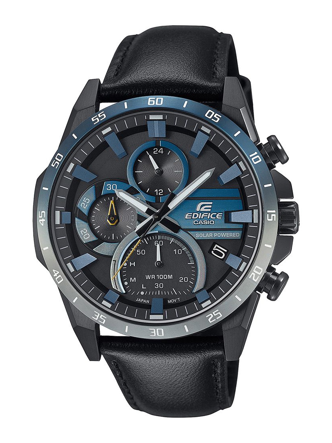 

CASIO Men Dial & Leather Cuff Straps Analogue Chronograph Solar Powered Watch ED623, Navy blue