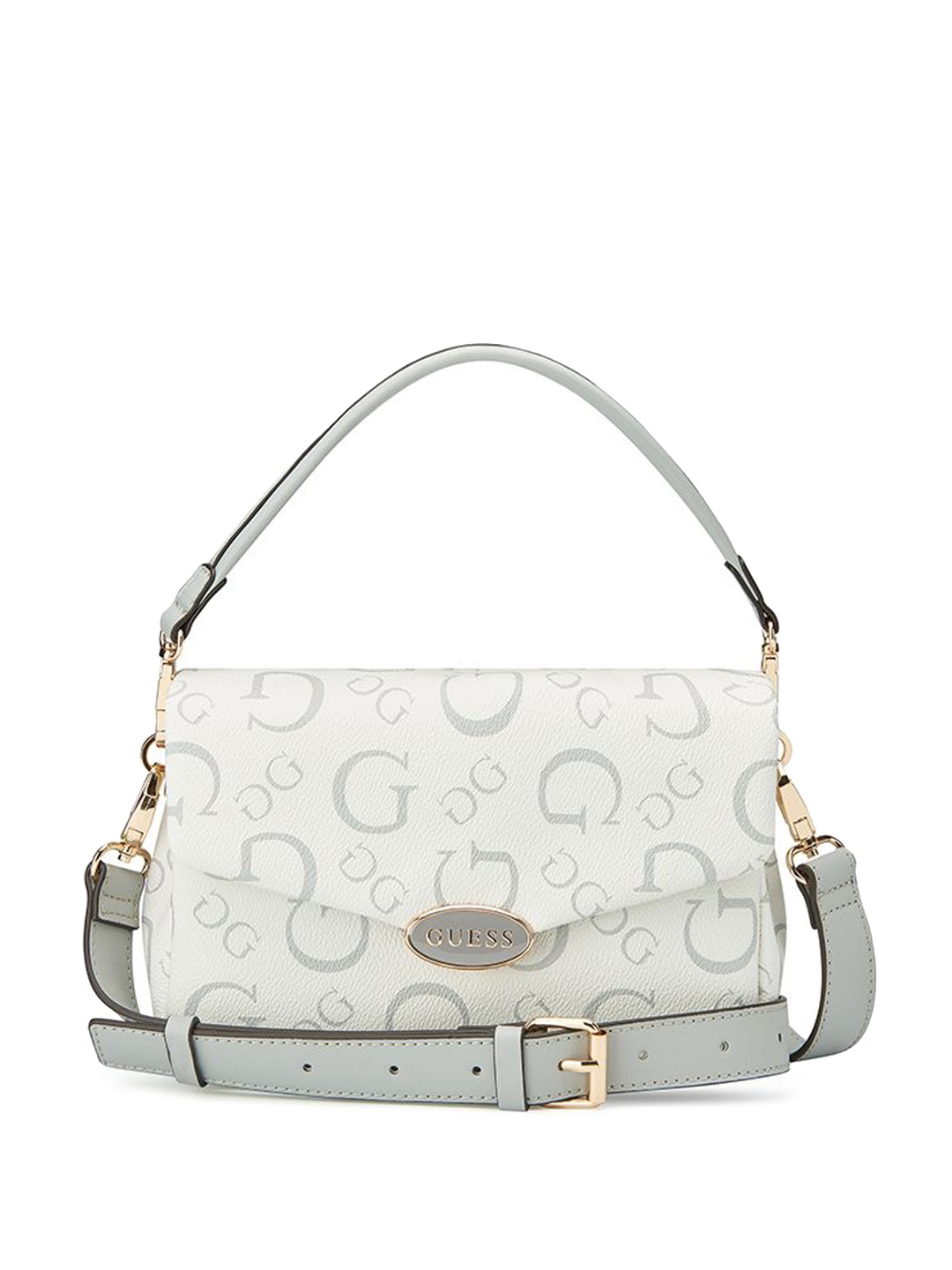 

GUESS Printed Bowling Shoulder Bag with Cut Work, Grey