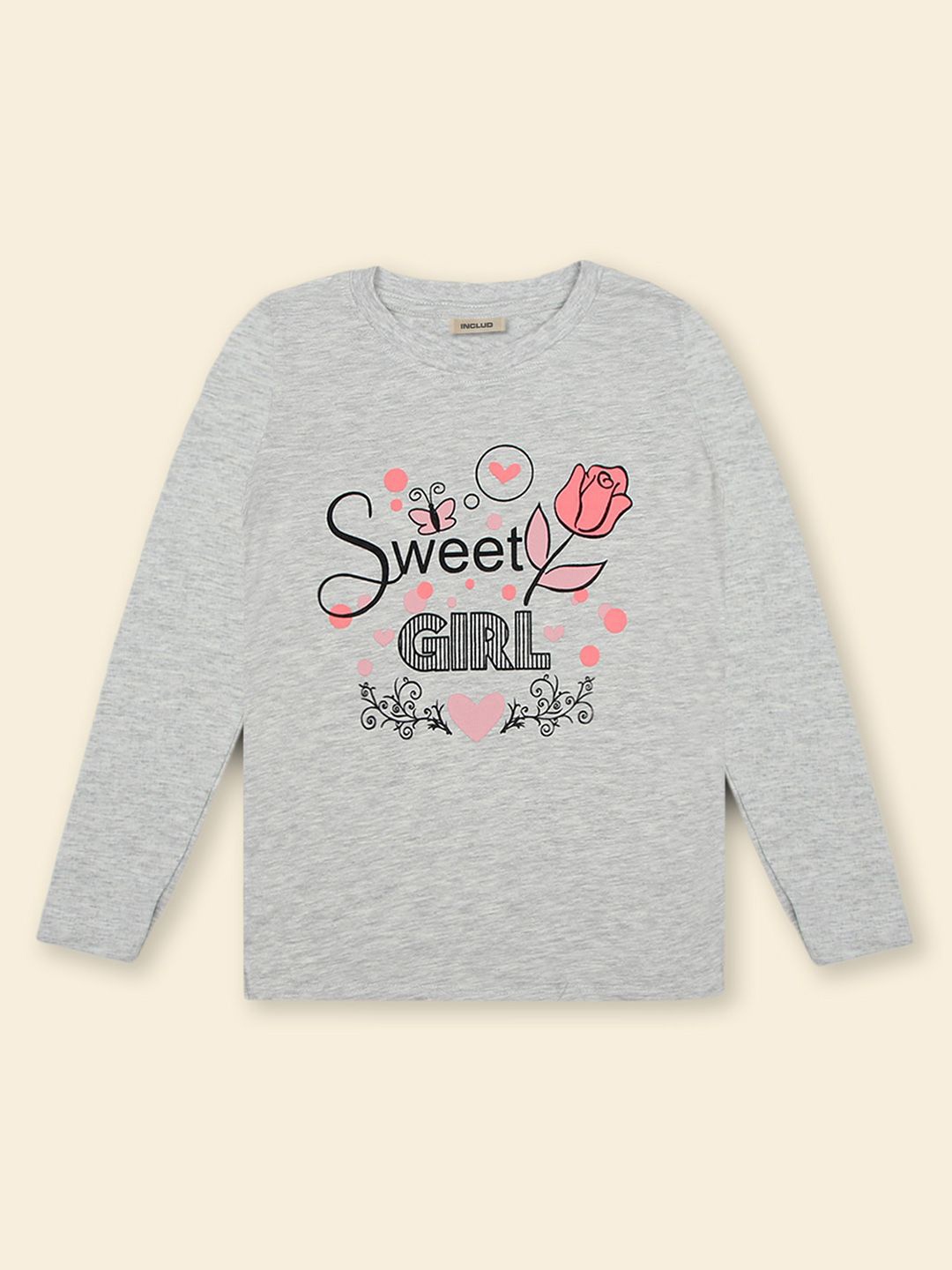 

INCLUD Girls Printed T-shirt with Trousers, Grey