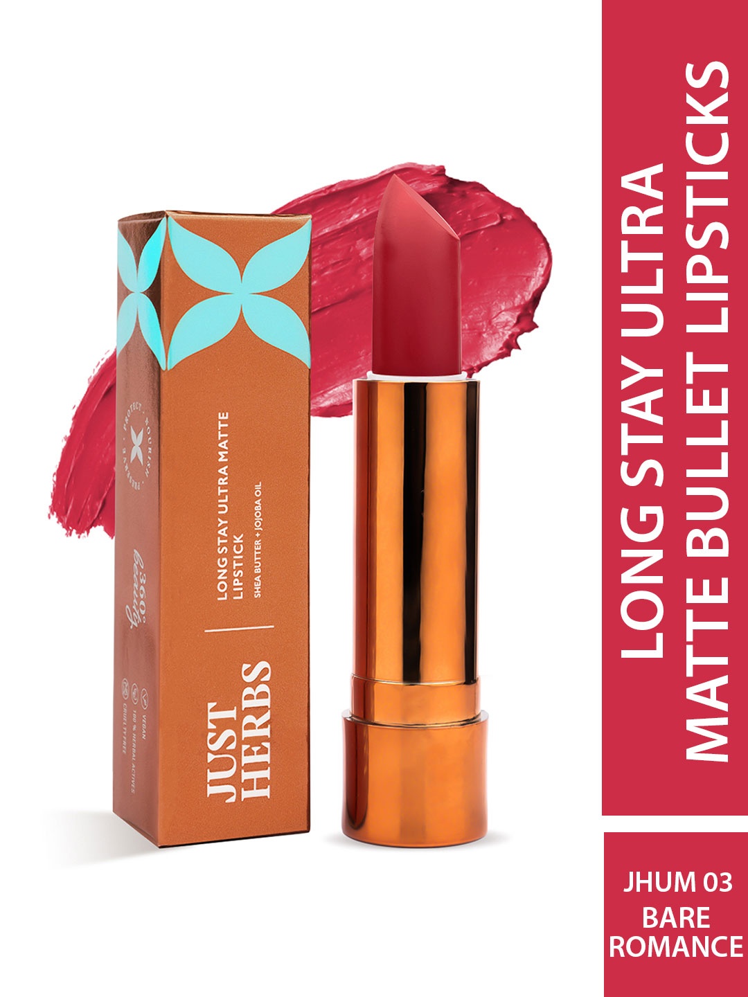 

Just Herbs Long Stay Ultra Matte Lipstick with Shea Butter 4g - Bare Romance 03, Rust